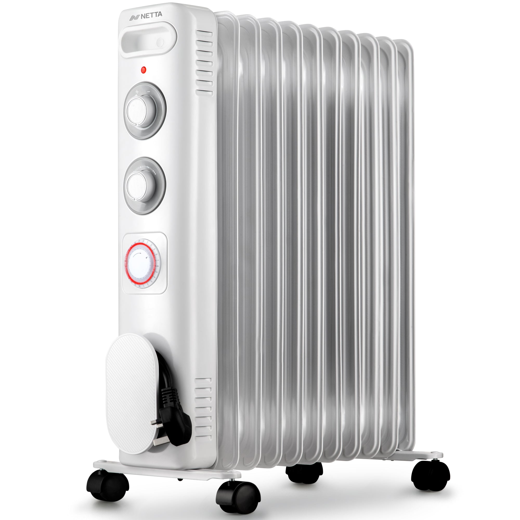 NETTA Electric Oil Filled Radiator 2500W, Portable Heater with Thermostat & 24 Hour Timer, 3 Power Settings, 11 Fin