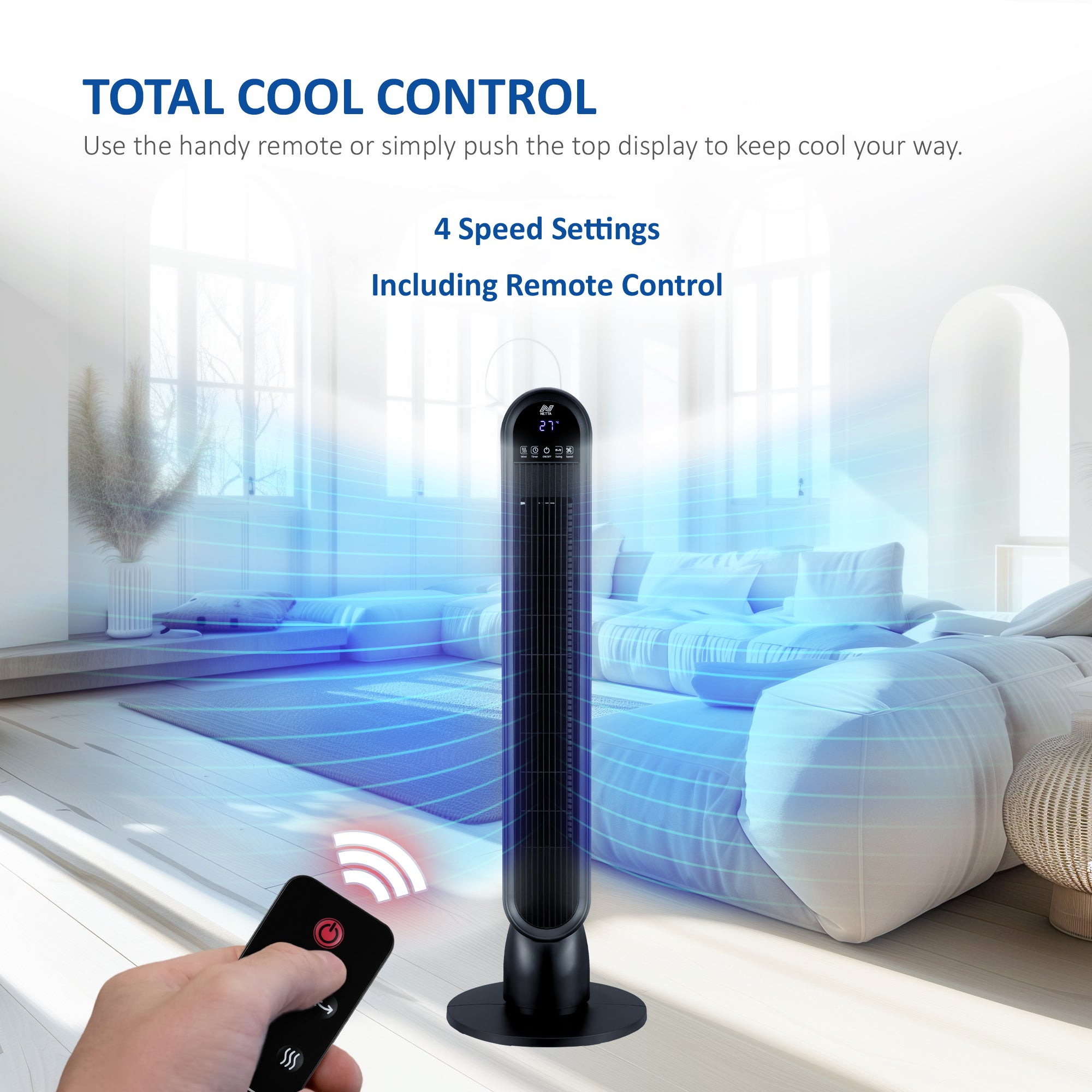 NETTA 36 Inch Tower Fan with LED Display, Timer and Remote Control