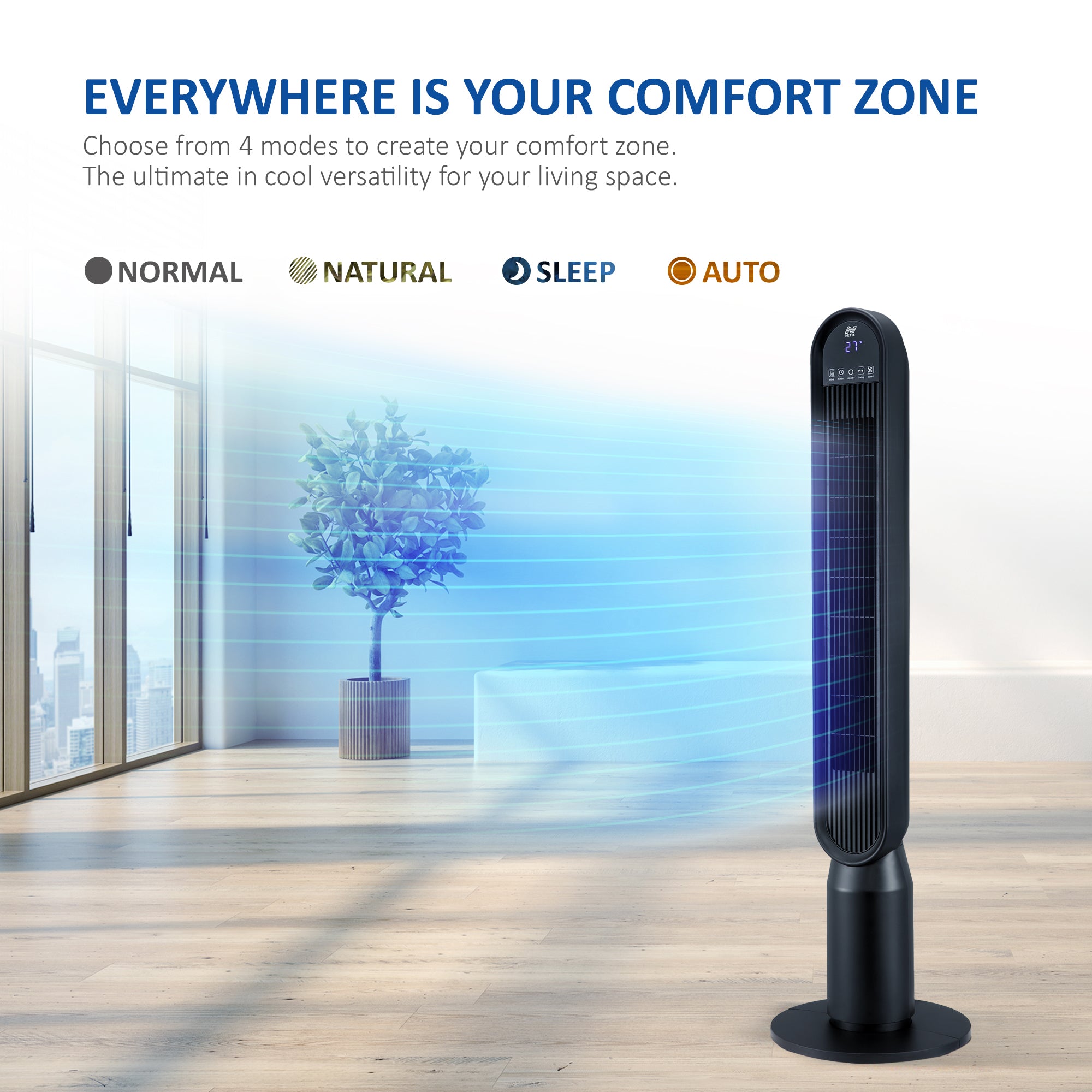 NETTA 42 Inch Tower Fan with LED Display, Timer and Remote Control
