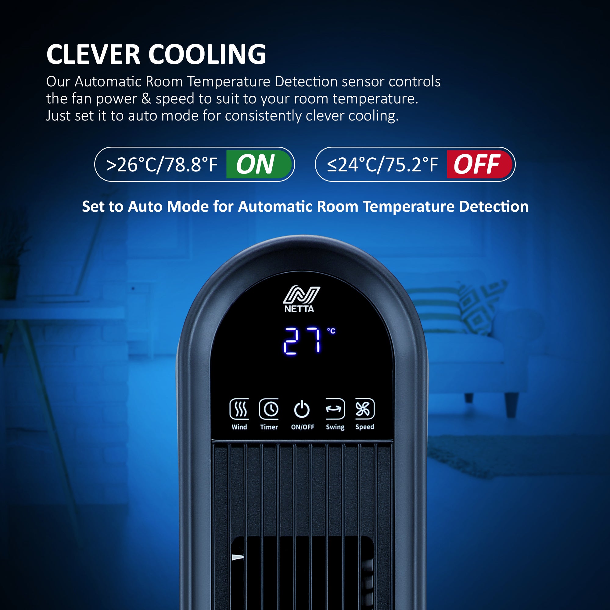NETTA 42 Inch Tower Fan with LED Display, Timer and Remote Control