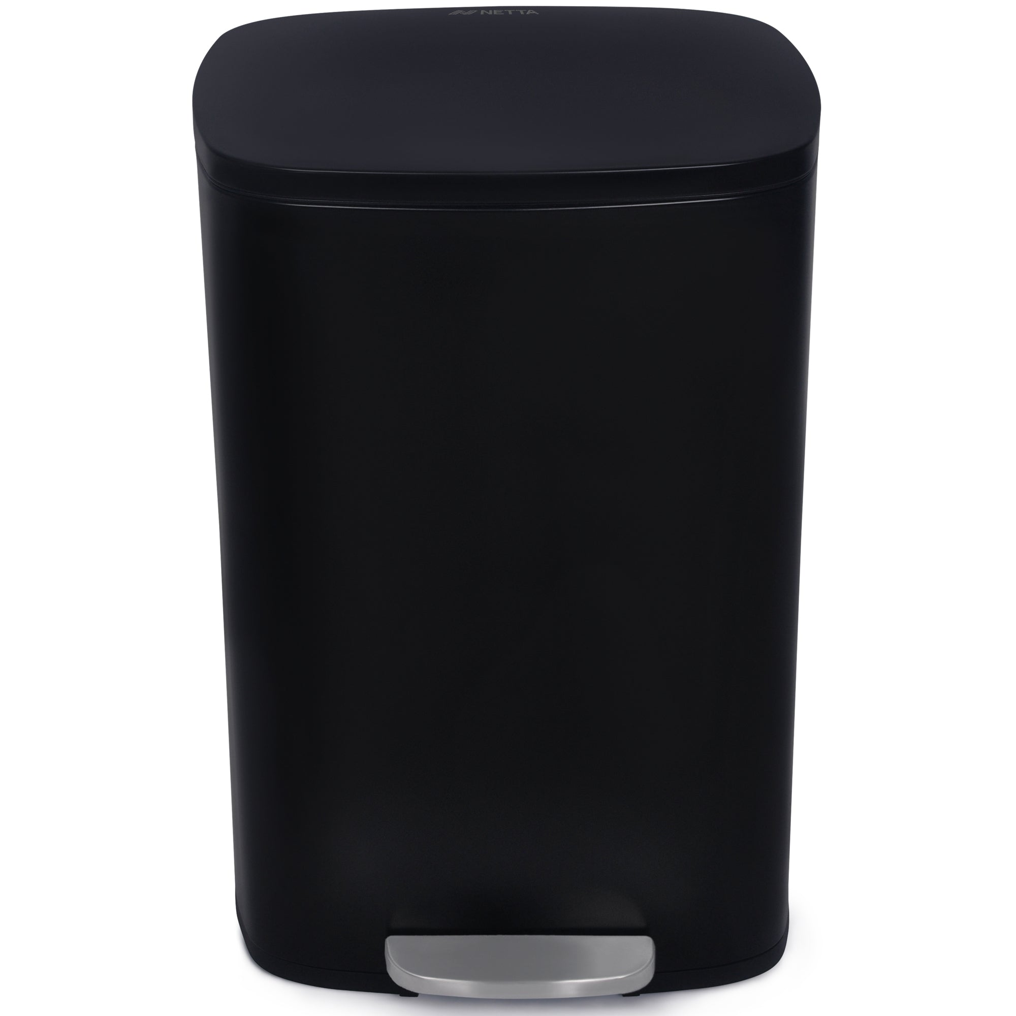 NETTA Kitchen Bin 50L, Pedal Bin Smudge Resistant with Inner Bucket Brushed Stainless Steel Rubbish Bin, Soft Close Black