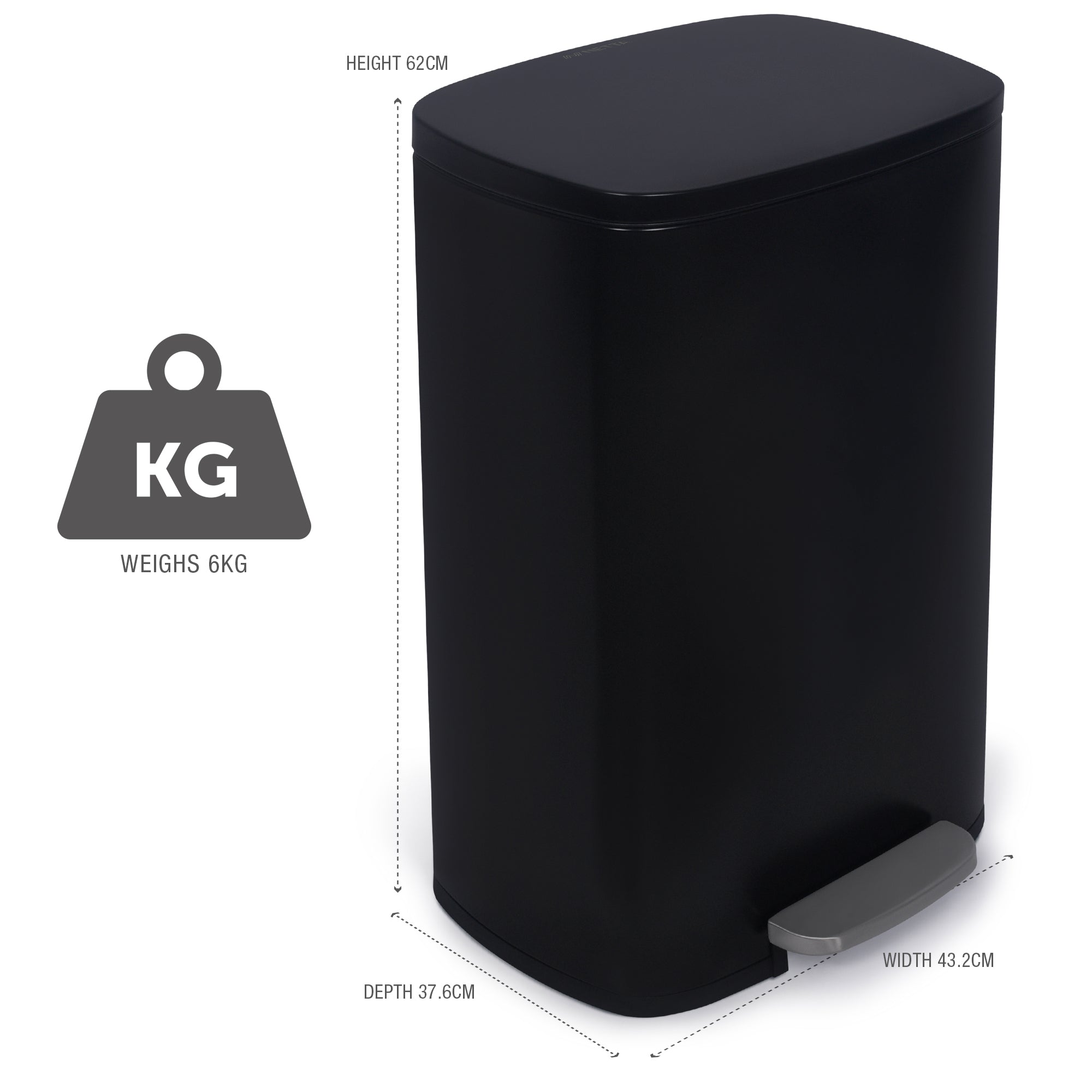 NETTA Kitchen Pedal Bin 50L Smudge Resistant with Inner Bucket, Brushed Stainless Steel Rubbish Bin, Soft Close