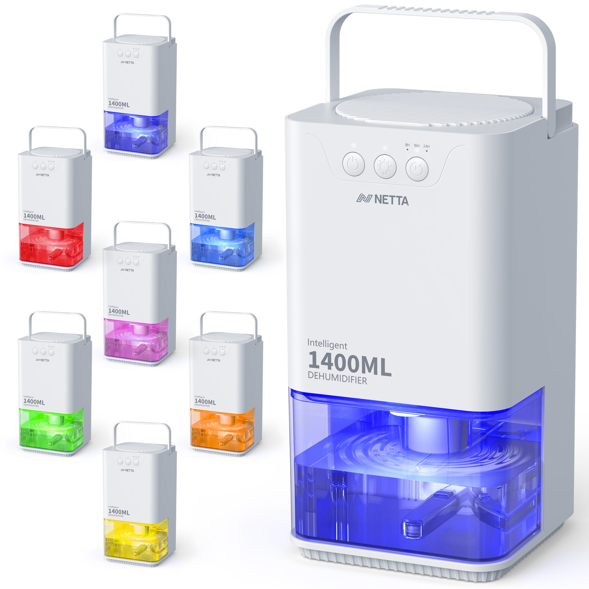 NETTA Dehumidifiers for Home Damp 1400ml Dehumidifier with Ultra Quiet & Auto Shut off 3 Colorful LED