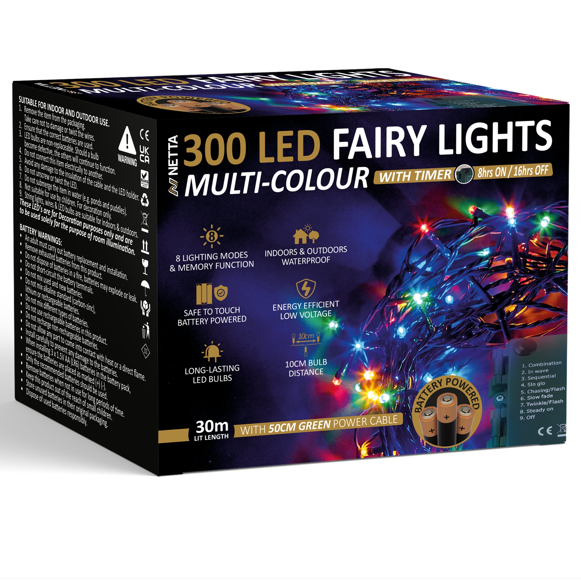 NETTA Battery Operated 100 LED 10M Christmas Tree Fairy Lights with Timer - 8 Different Mode String Lights