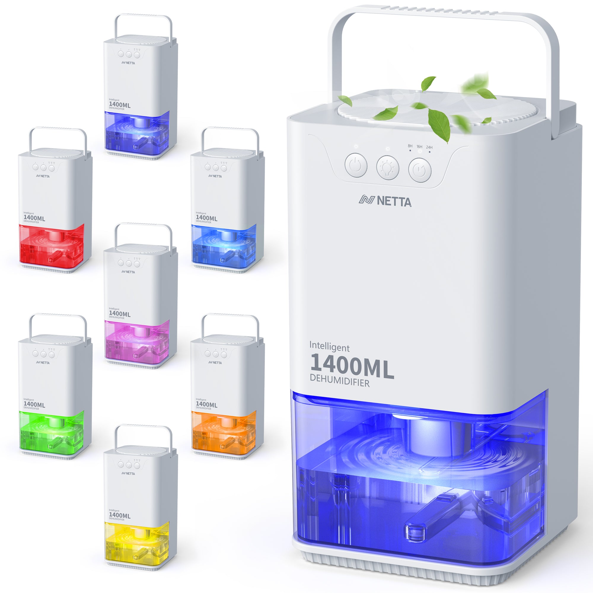 NETTA Dehumidifiers for Home Damp 1400ml Dehumidifier with Ultra Quiet & Auto Shut off 3 Colorful LED