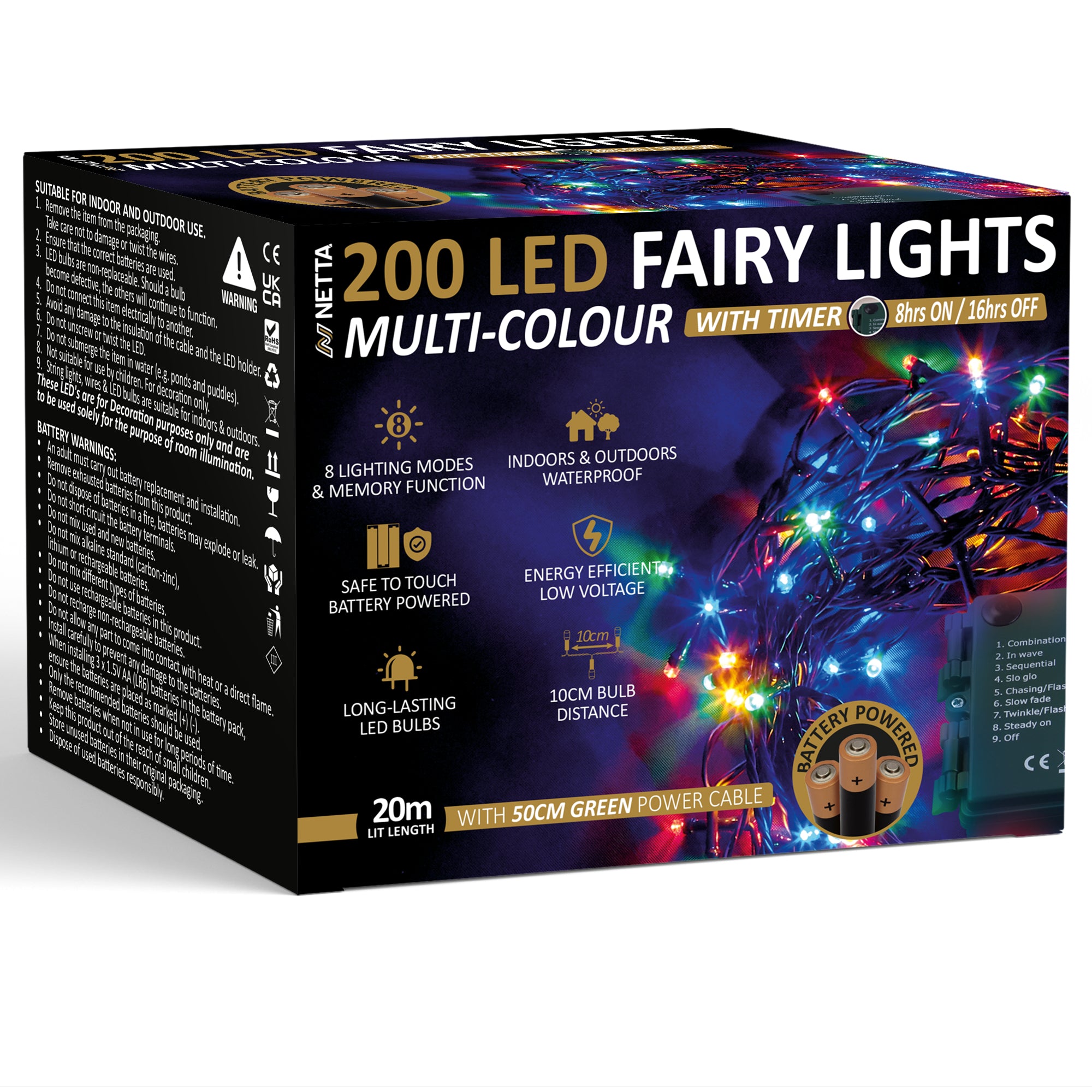 NETTA Battery Operated 100 LED 10M Christmas Tree Fairy Lights with Timer - 8 Different Mode String Lights