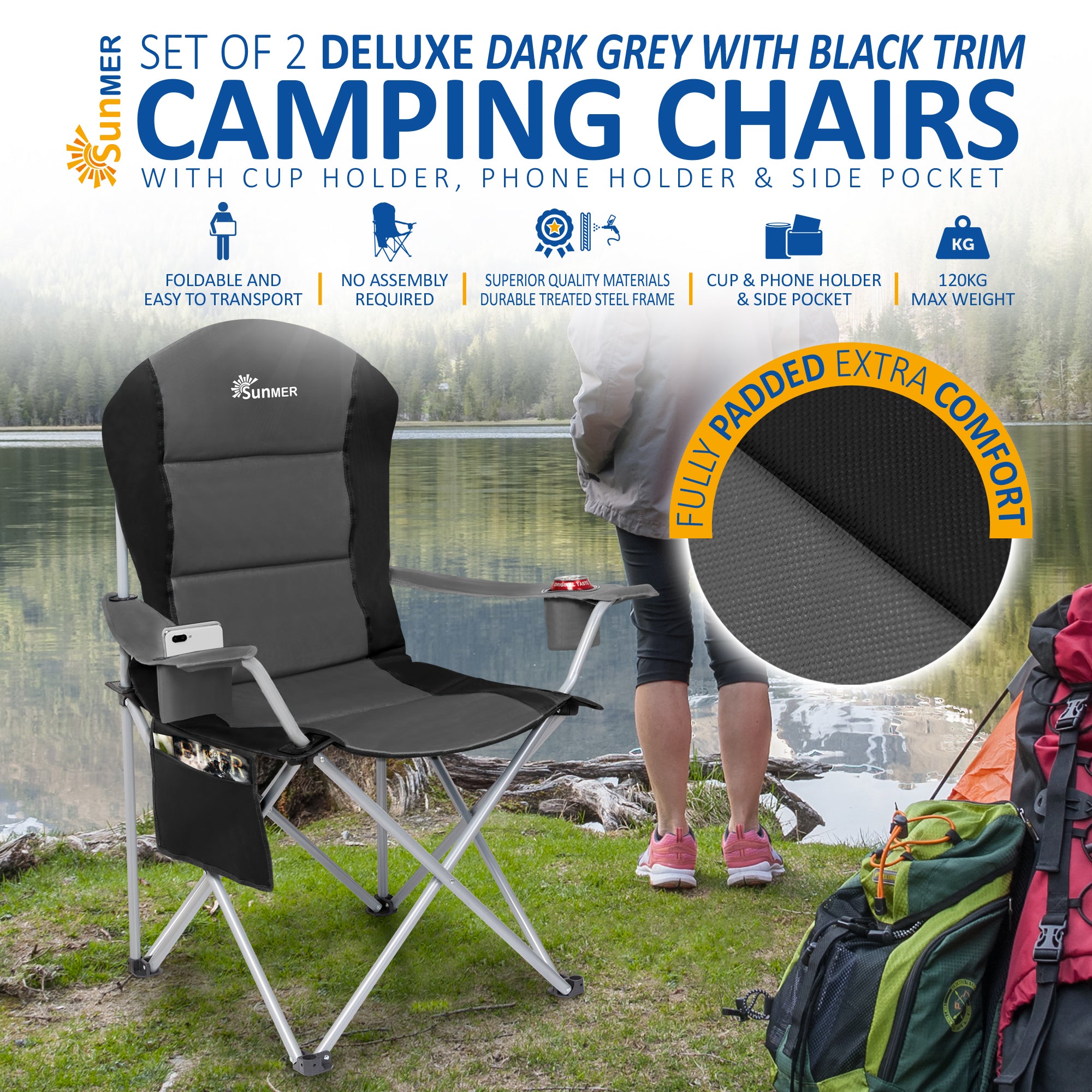 SUNMER Set of 2 Folding Padded Camping Chairs