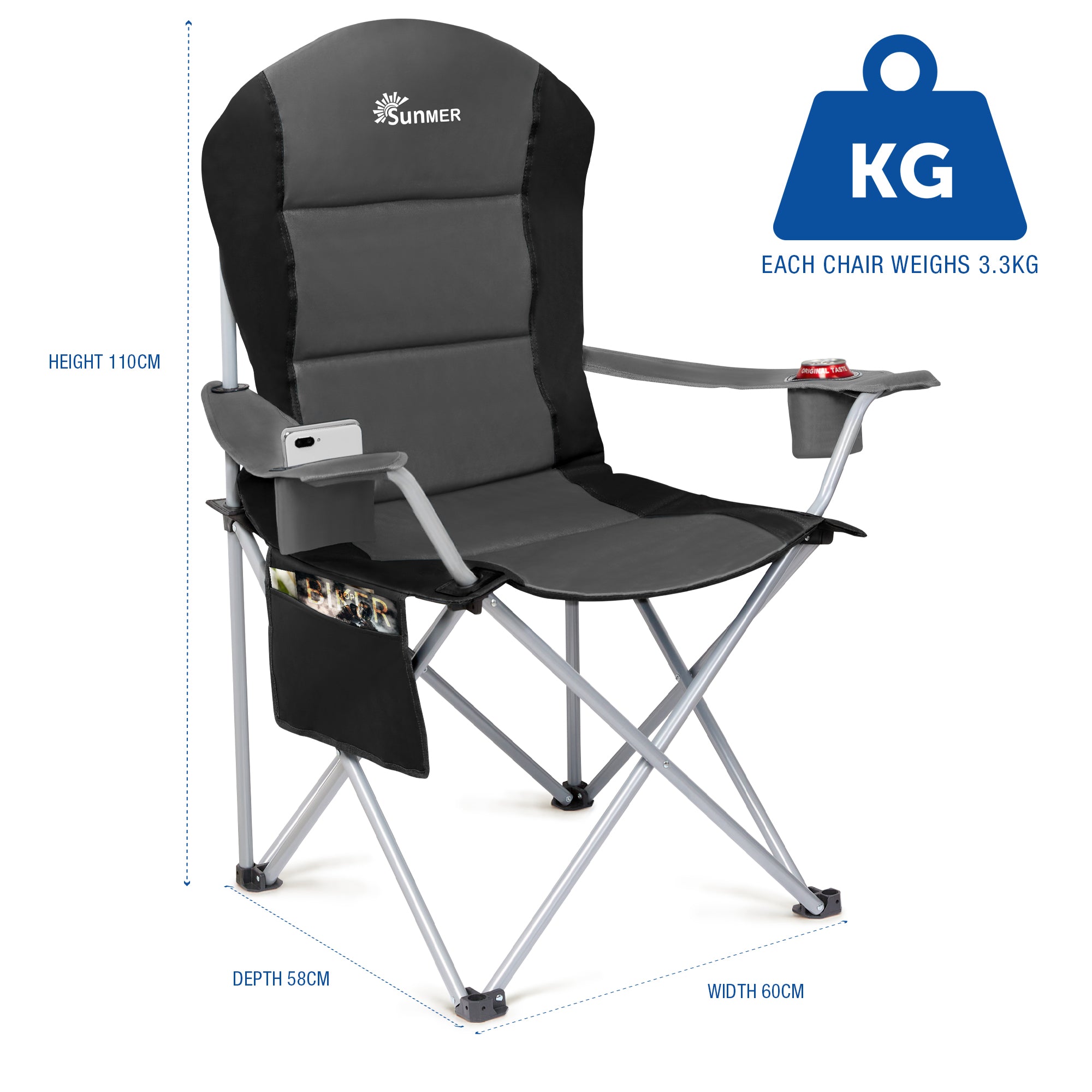 SUNMER Set of 2 Folding Padded Camping Chairs