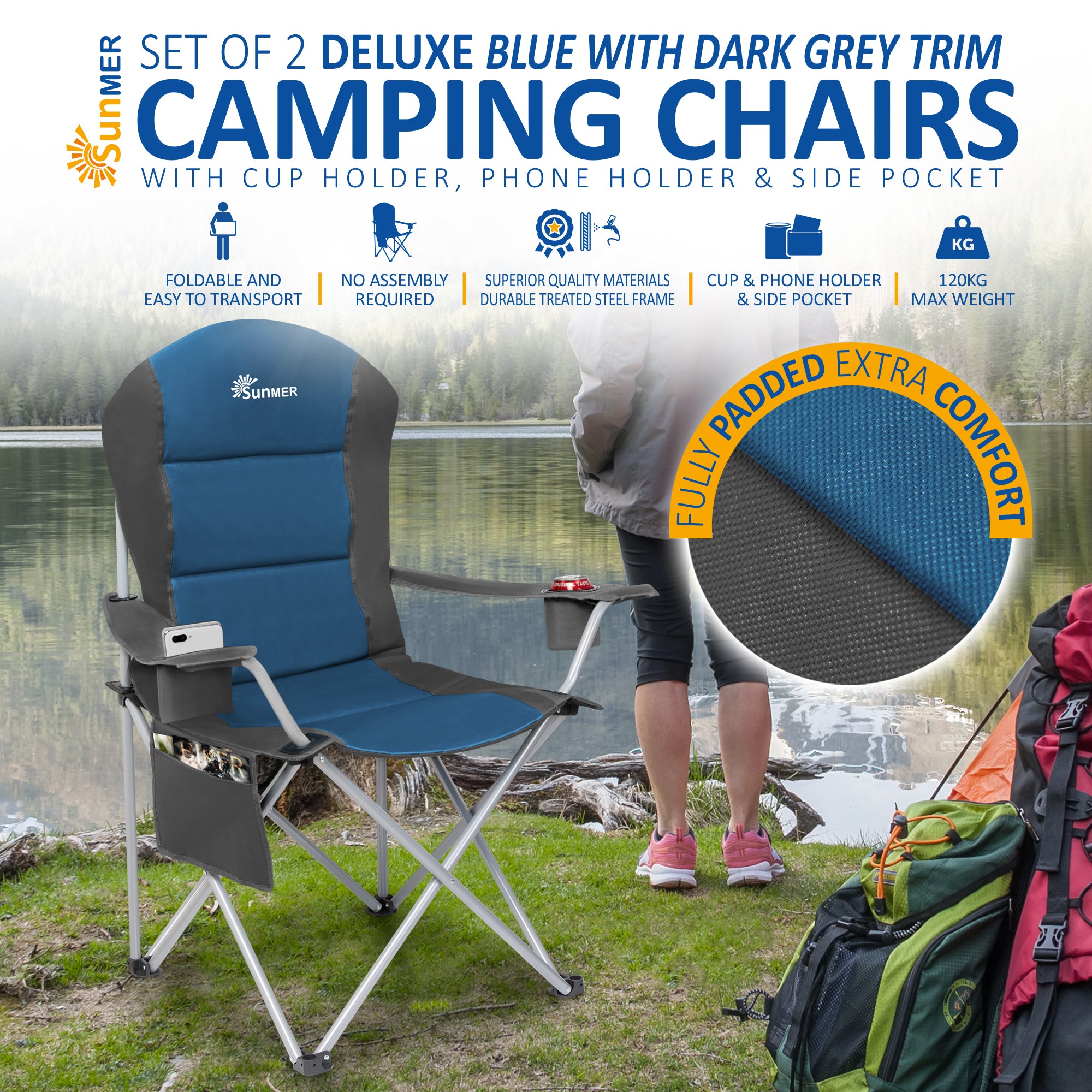 SUNMER Set of 2 Folding Padded Camping Chairs