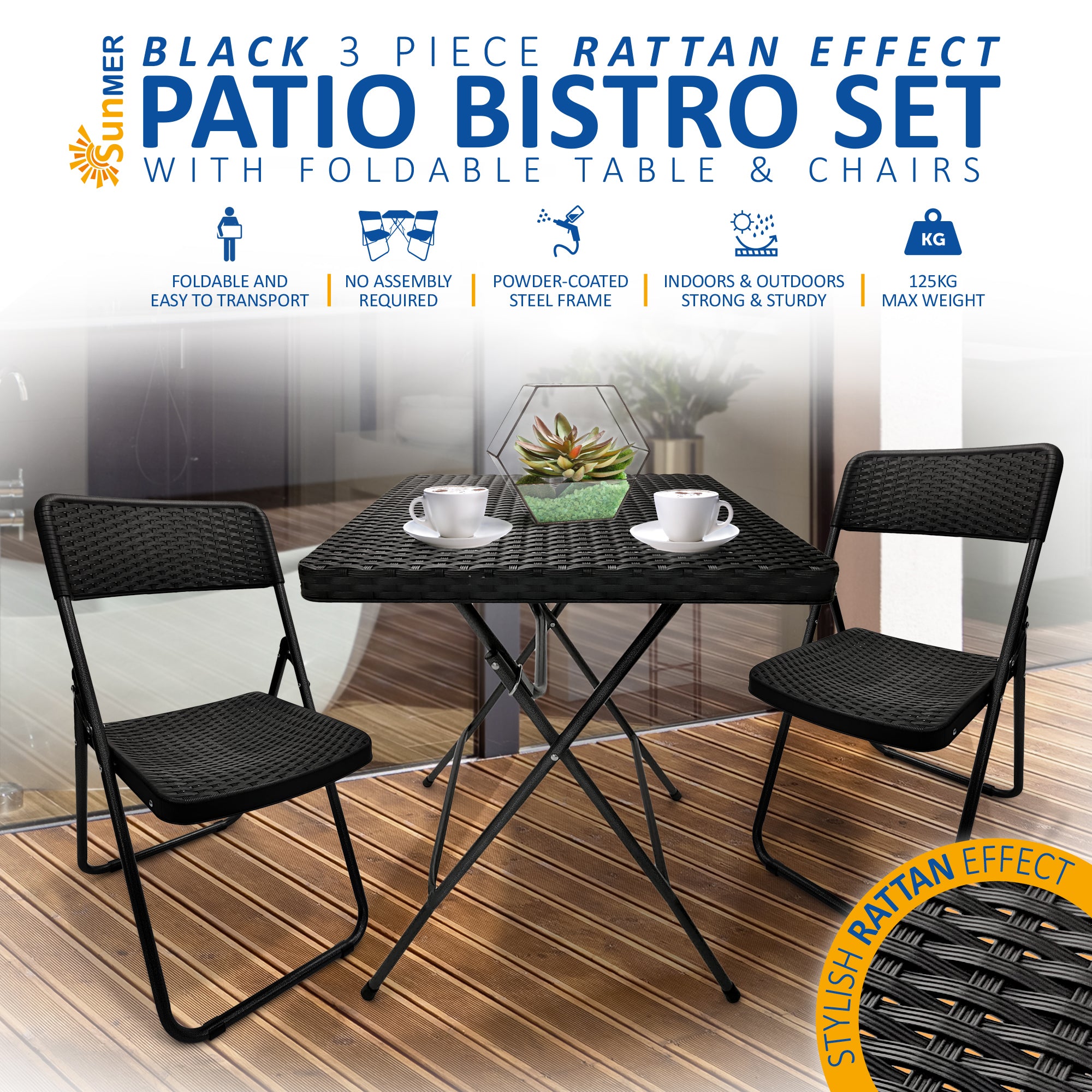 SUNMER Rattan Effect Bistro Set (3 Piece)