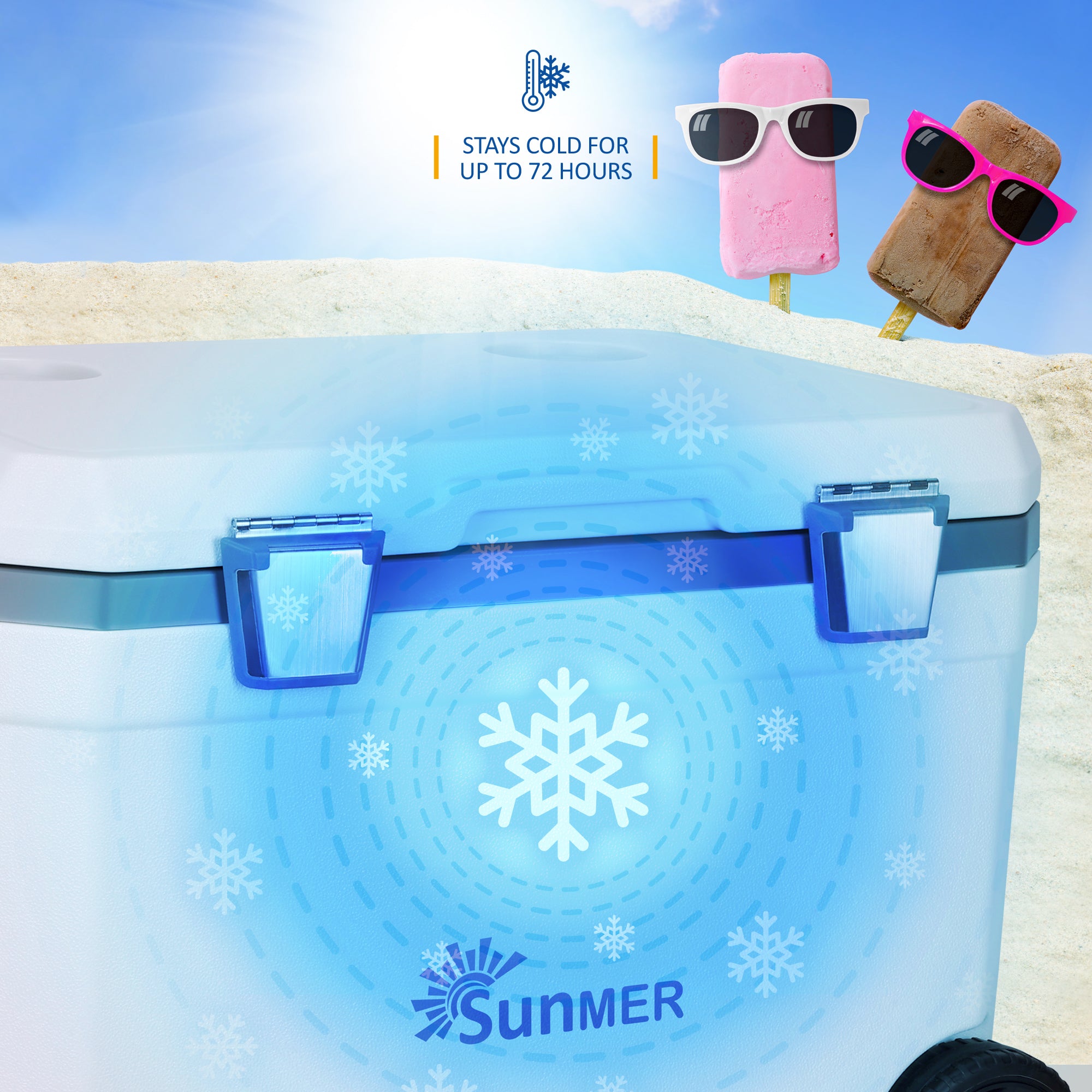 SUNMER 45L Wheeled Cooler Box – PU Foam Insulated Ice Chest with Handles & Drain Plug