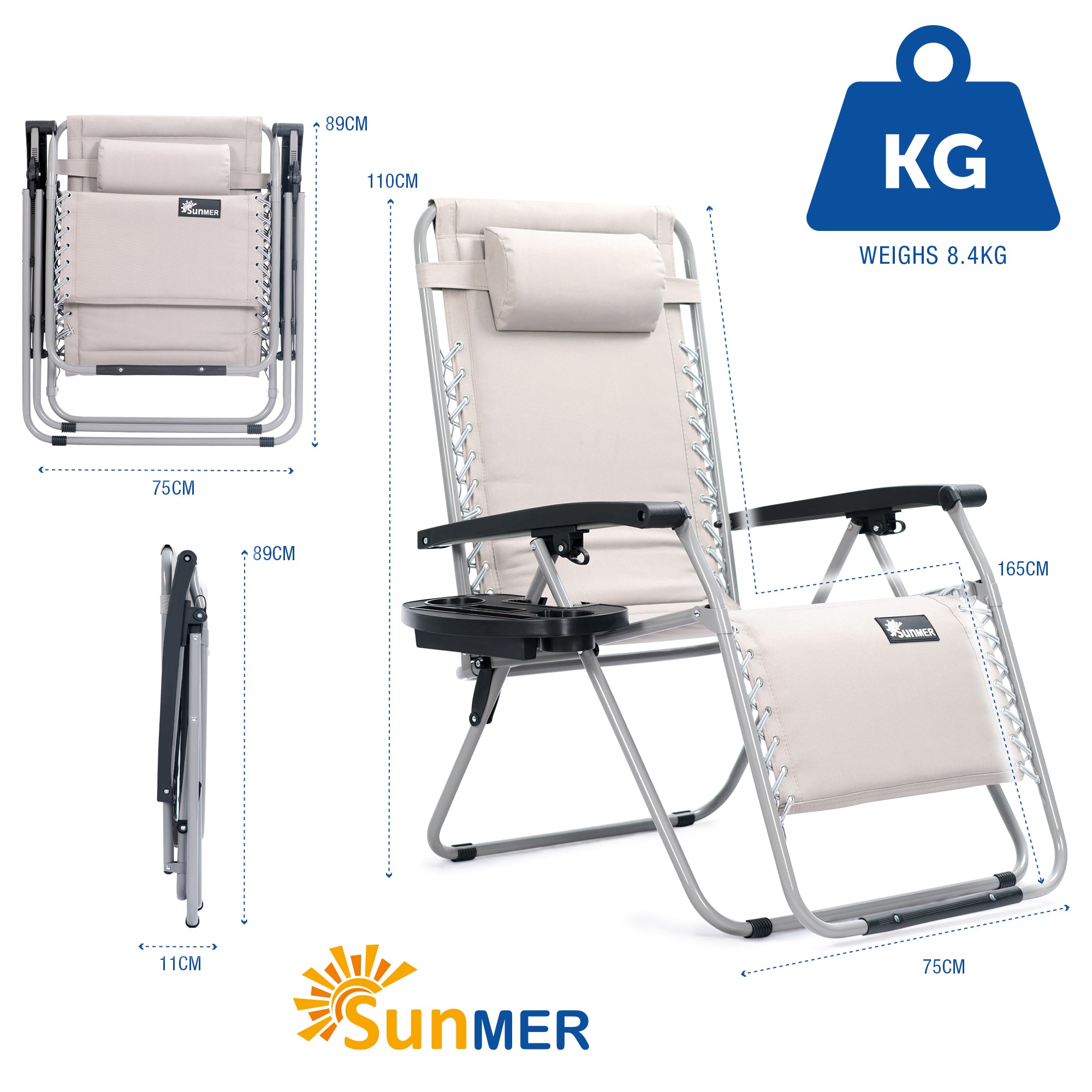 SUNMER Extra-Wide Padded Recliner Chairs with Cup And Phone Holder - Set of 2
