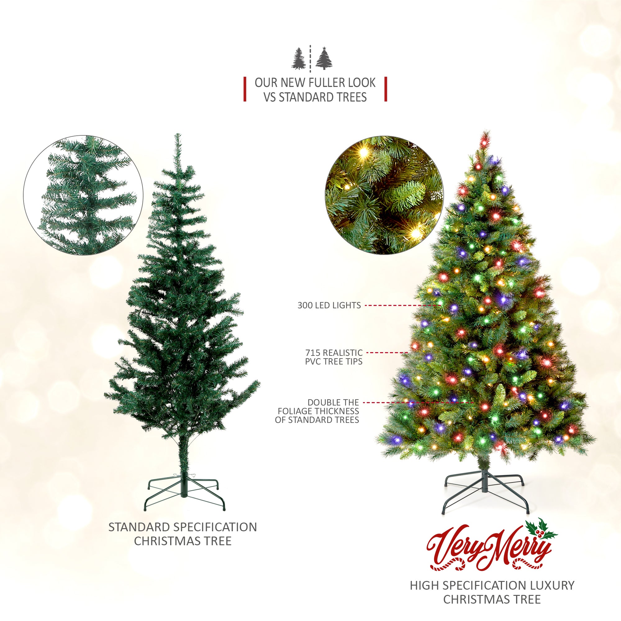 VeryMerry 7FT Pre Lit Christmas Tree 2in1 Dual-Color - Warm White/Multi Colour 400 LED Lights with Auto-Off Timer