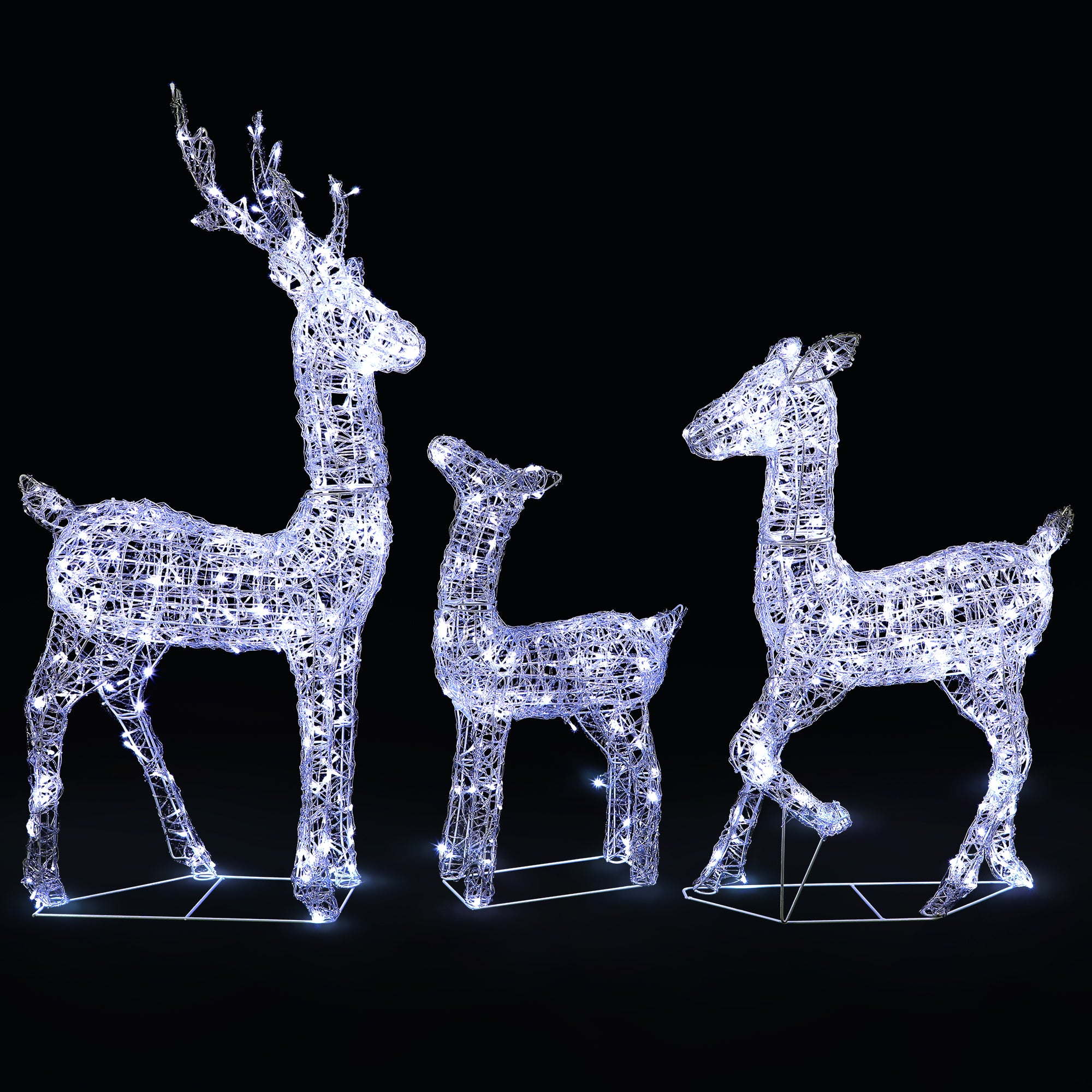 VeryMerry Christmas Reindeer with Sleigh, Cool White LED Light Up Acrylic Figures Garden Christmas Decoration, Auto-Off Timer