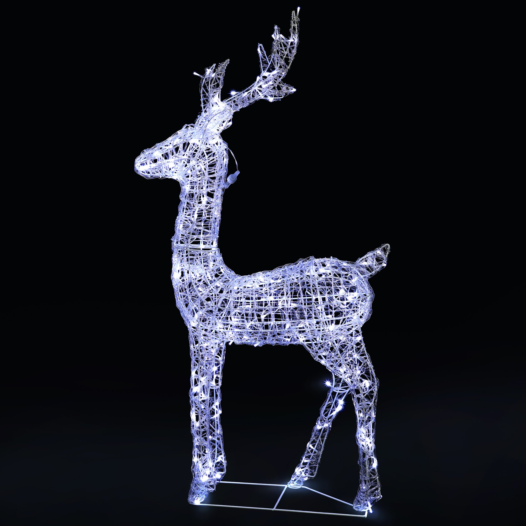 VeryMerry Christmas Reindeer with Sleigh, Cool White LED Light Up Acrylic Figures Garden Christmas Decoration, Auto-Off Timer