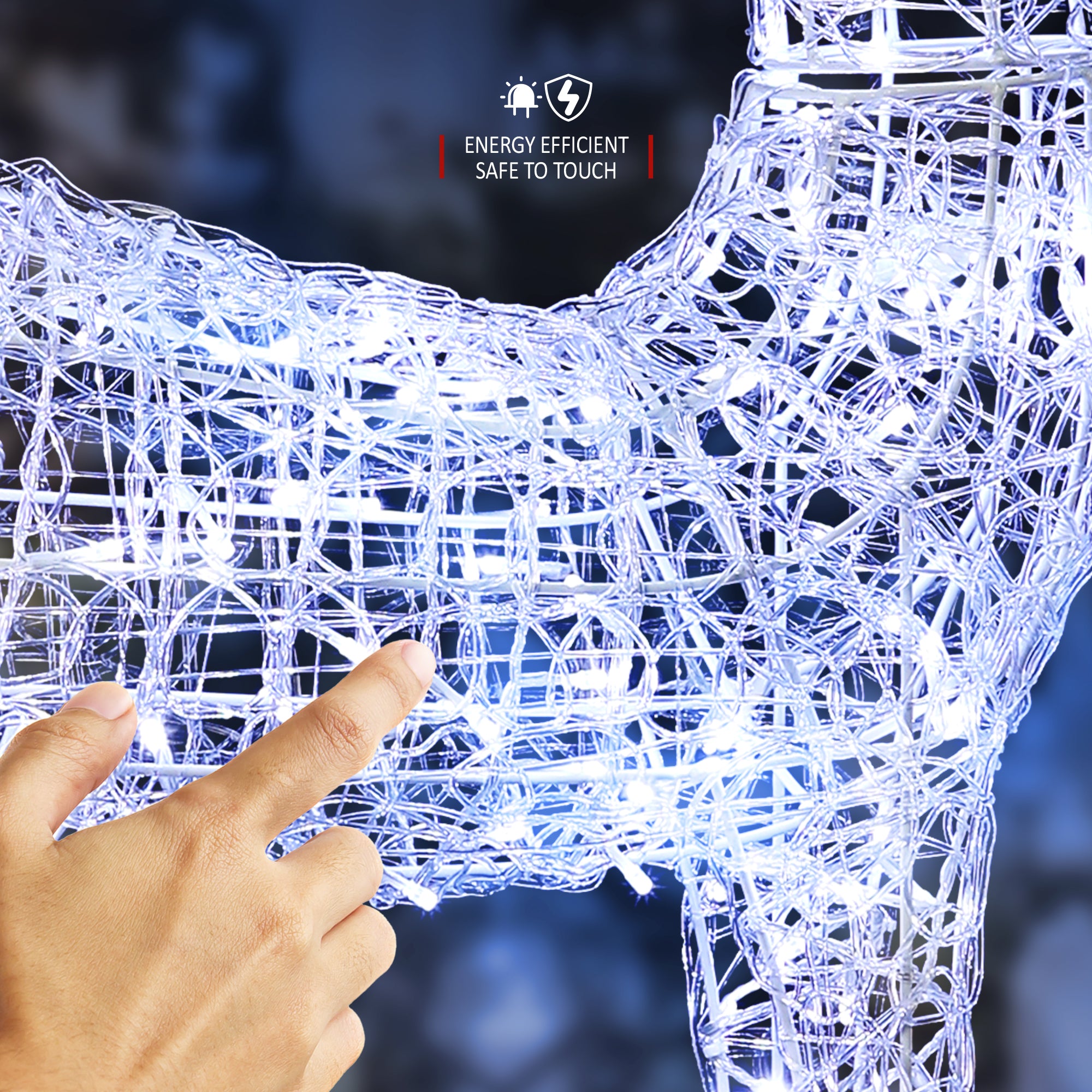 VeryMerry Christmas Reindeer with Sleigh, Cool White LED Light Up Acrylic Figures Garden Christmas Decoration, Auto-Off Timer