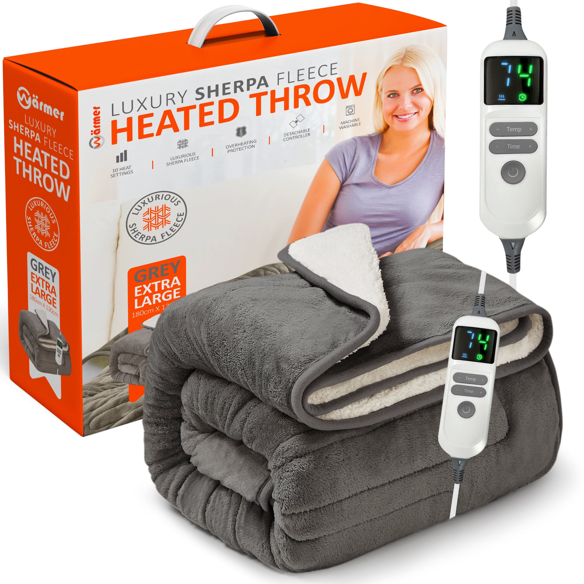 Wärmer Electric Heated Throw Blanket Digital Controller Timer, 9 Heat Setting, Auto Shutoff