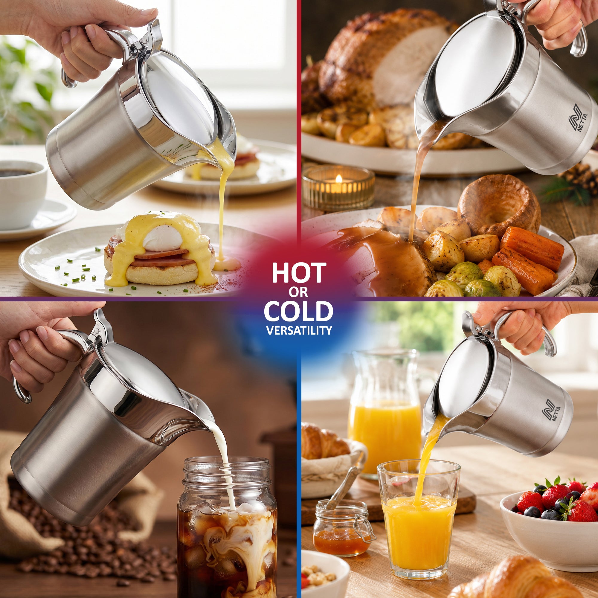 NETTA Insulated Stainless Steel Gravy Boat - 500ml Capacity