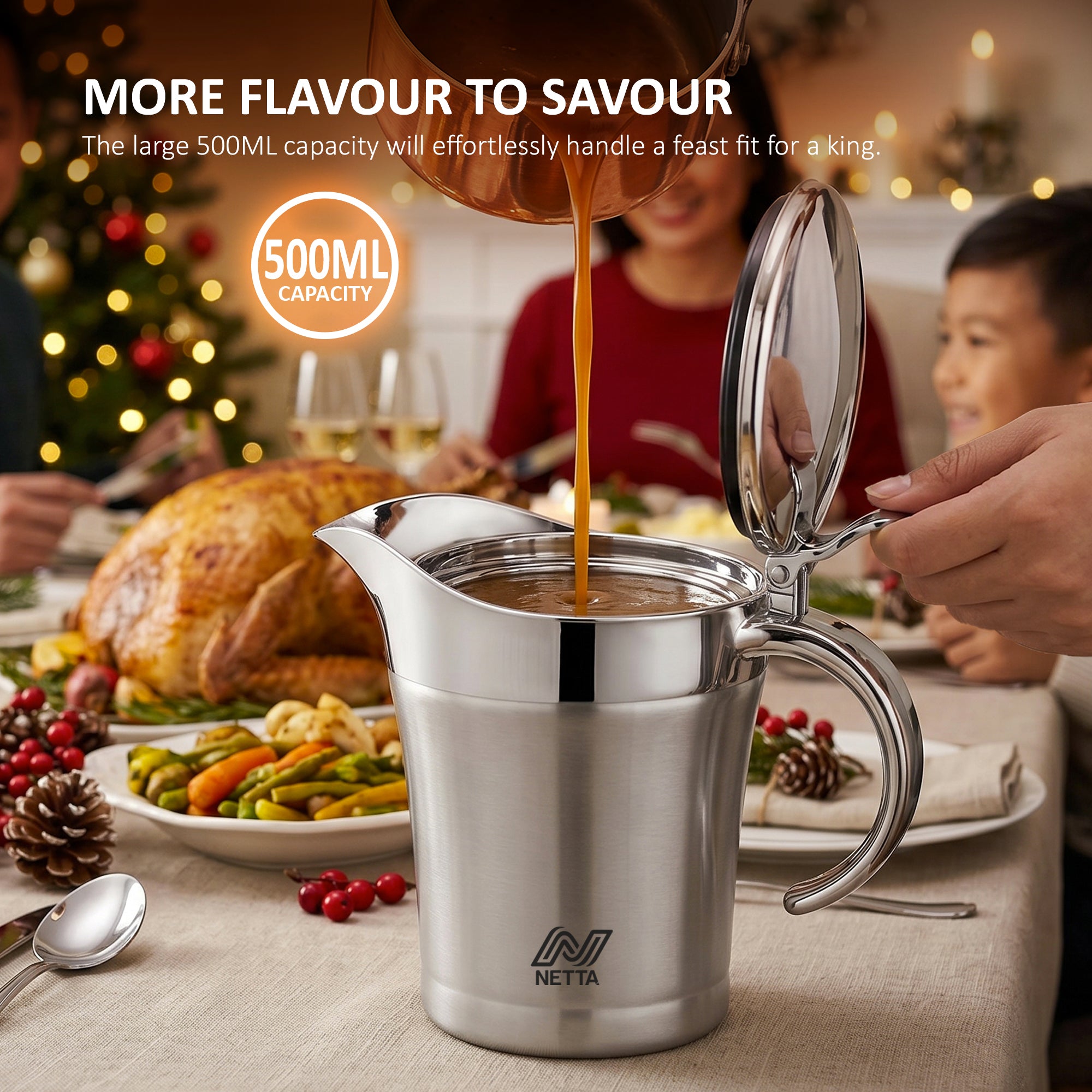 NETTA Insulated Stainless Steel Gravy Boat - 500ml Capacity