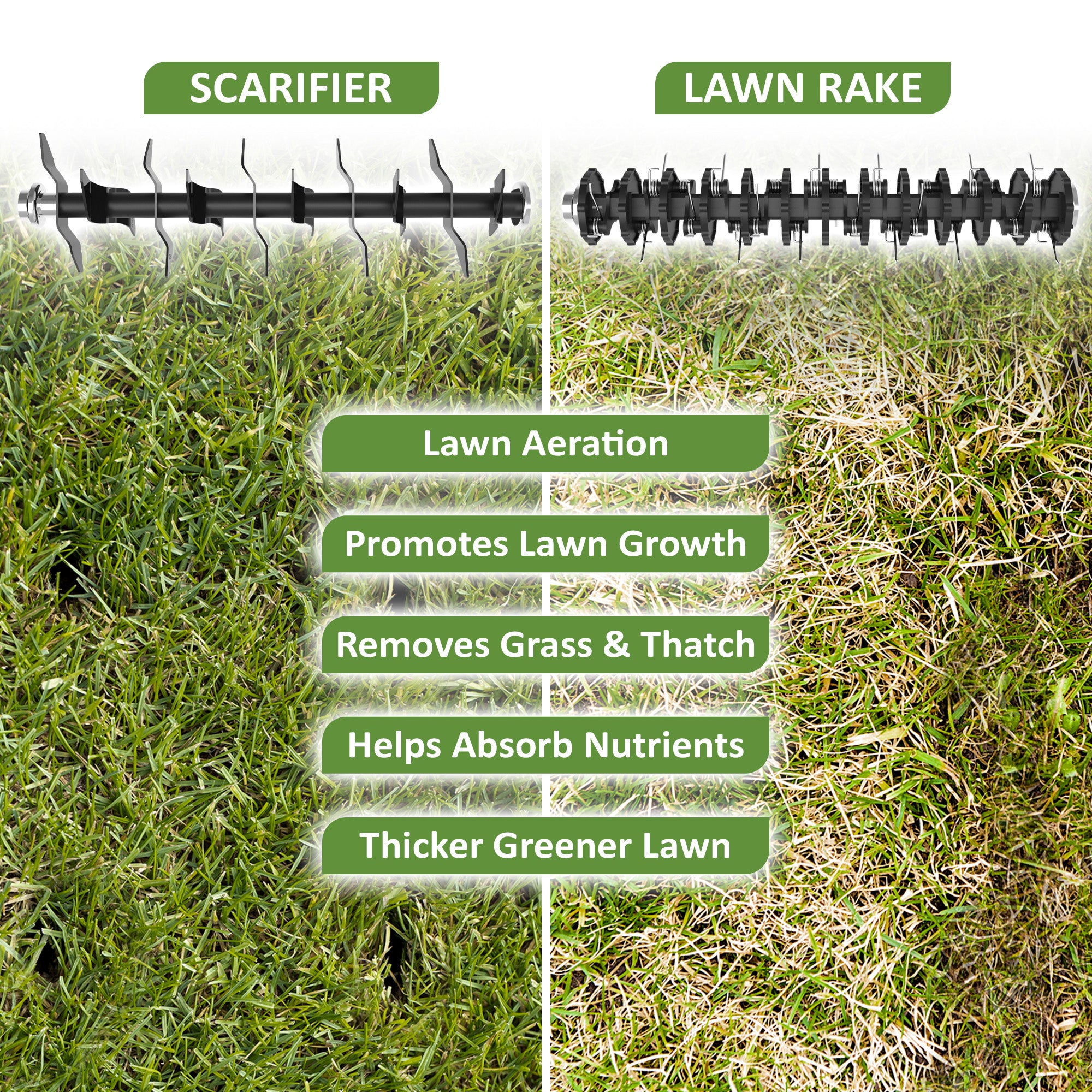 NETTA 1500W Lawn Scarifier & Aerator – Lawn Rake, 32cm Width, 4 Height Levels, 30L Grass Box, 10m Power Cable