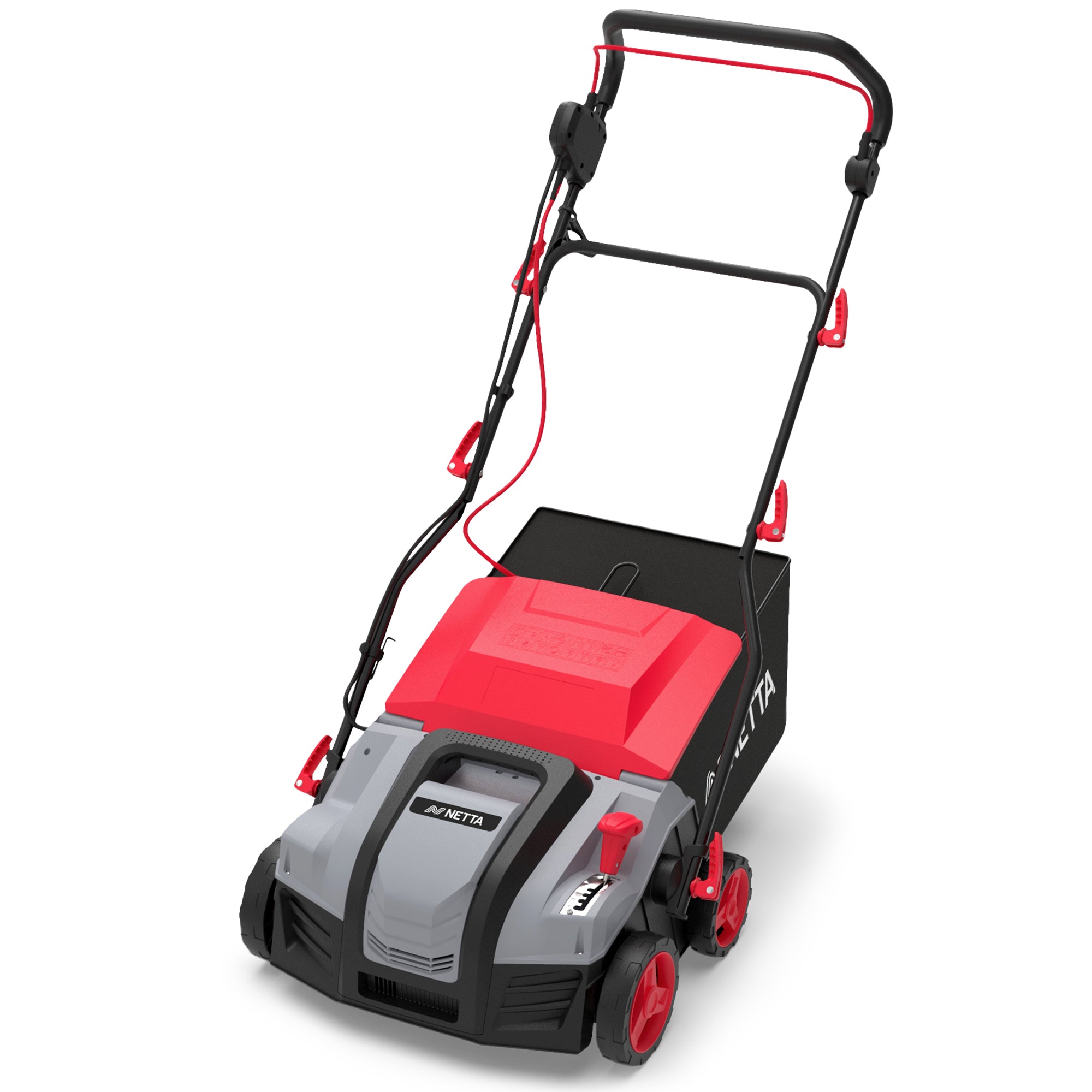 NETTA 2000W Electric Lawn Scarifier & Aerator – Removes Moss & Thatch, 40cm Working Width, 5 Height Settings, 55L Collection Box