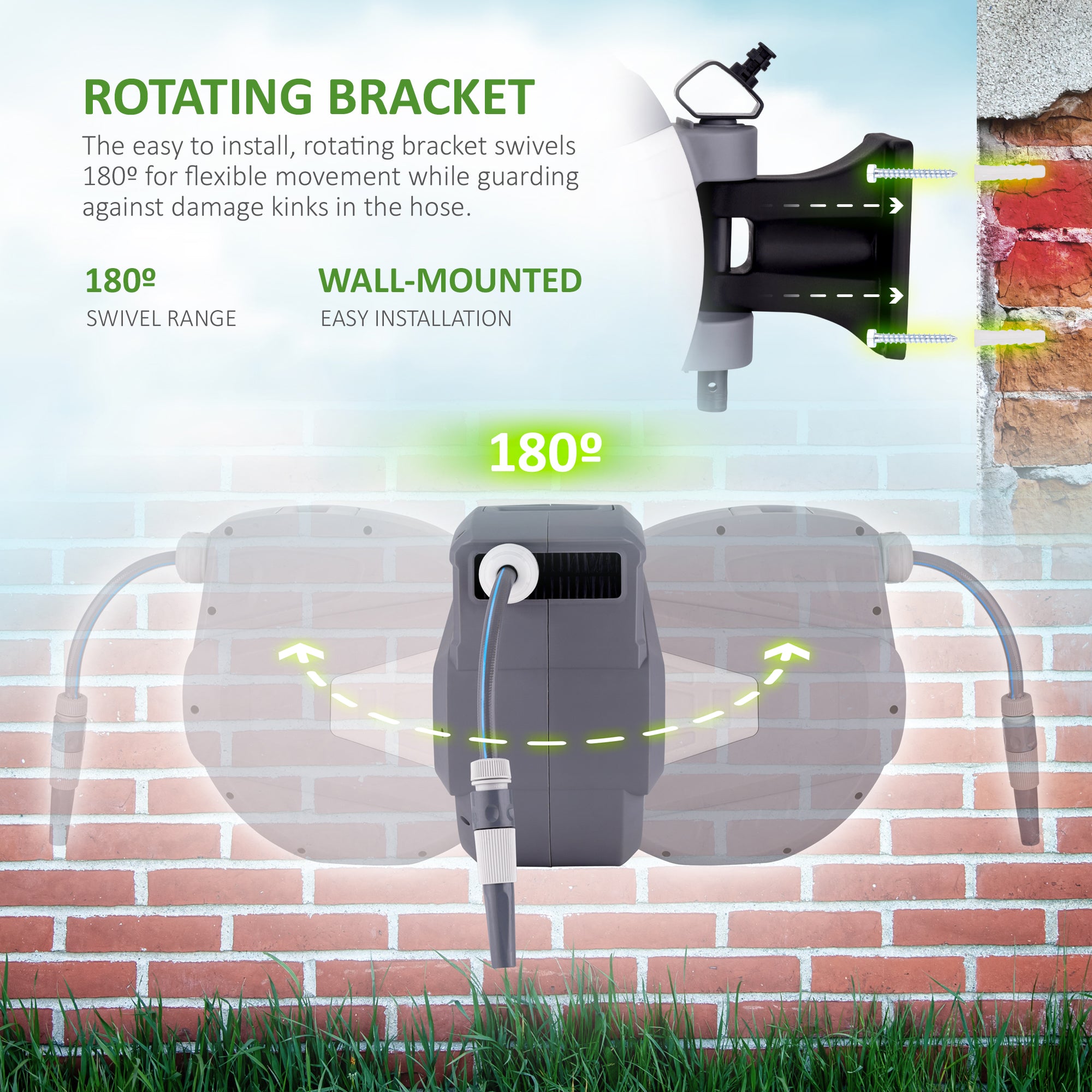 NETTA Retractable Hose Reel with Auto Rewind & 180° Swivel