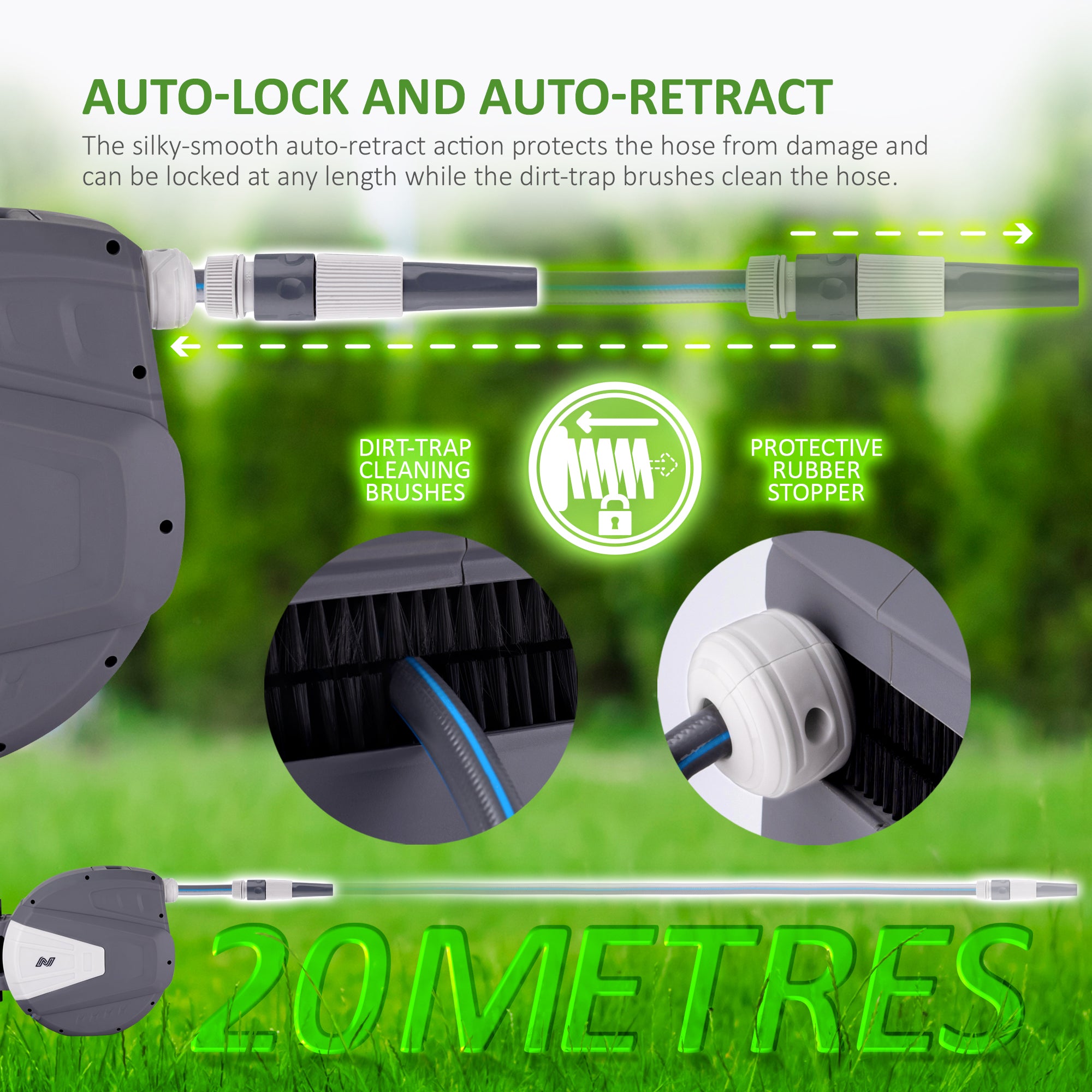 NETTA Retractable Hose Reel with Auto Rewind & 180° Swivel