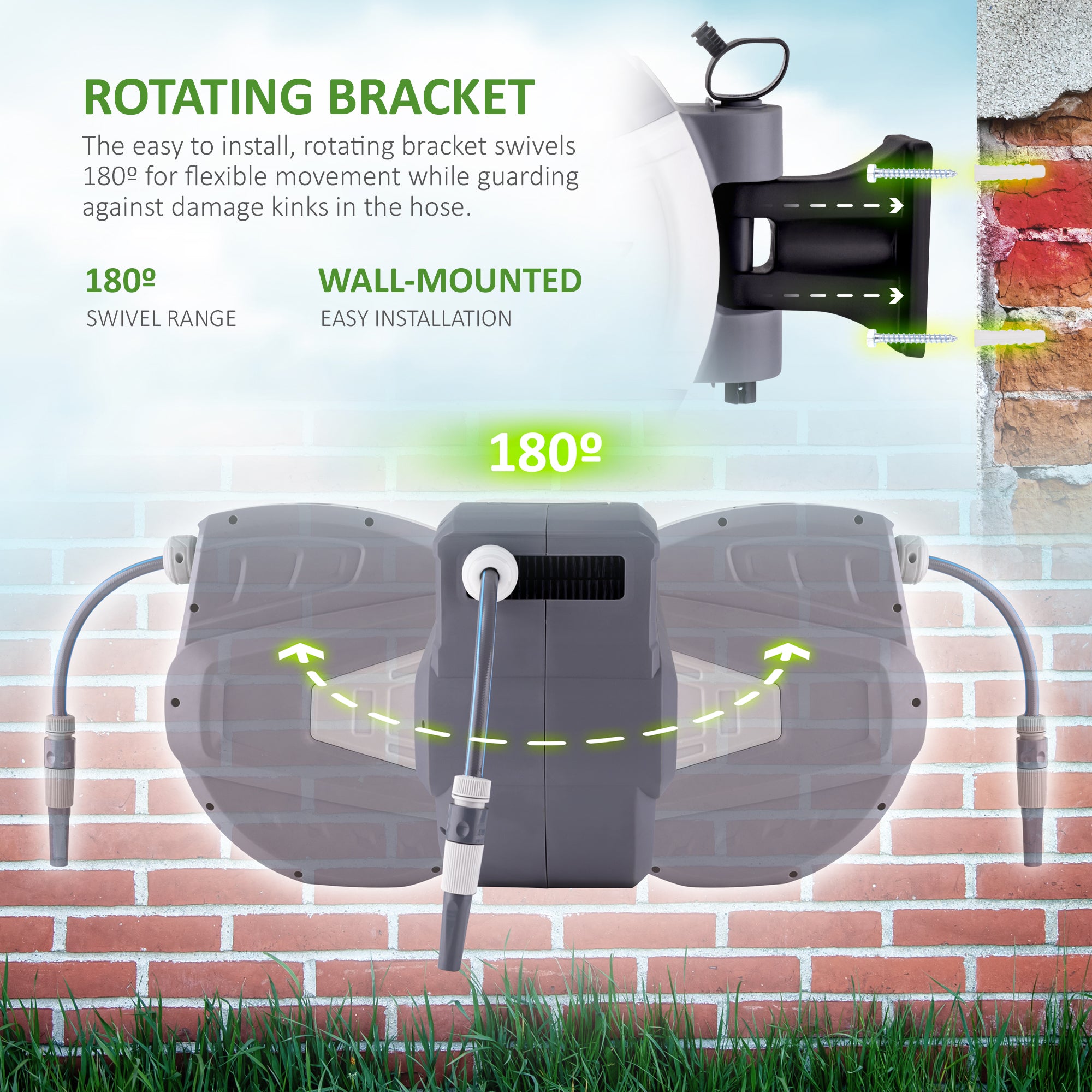 NETTA Retractable Hose Reel with Auto Rewind & 180° Swivel