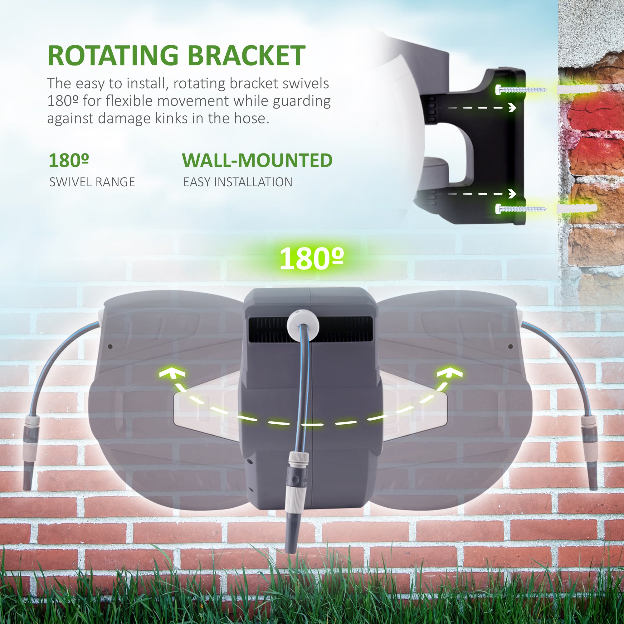NETTA Retractable Hose Reel with Auto Rewind & 180° Swivel