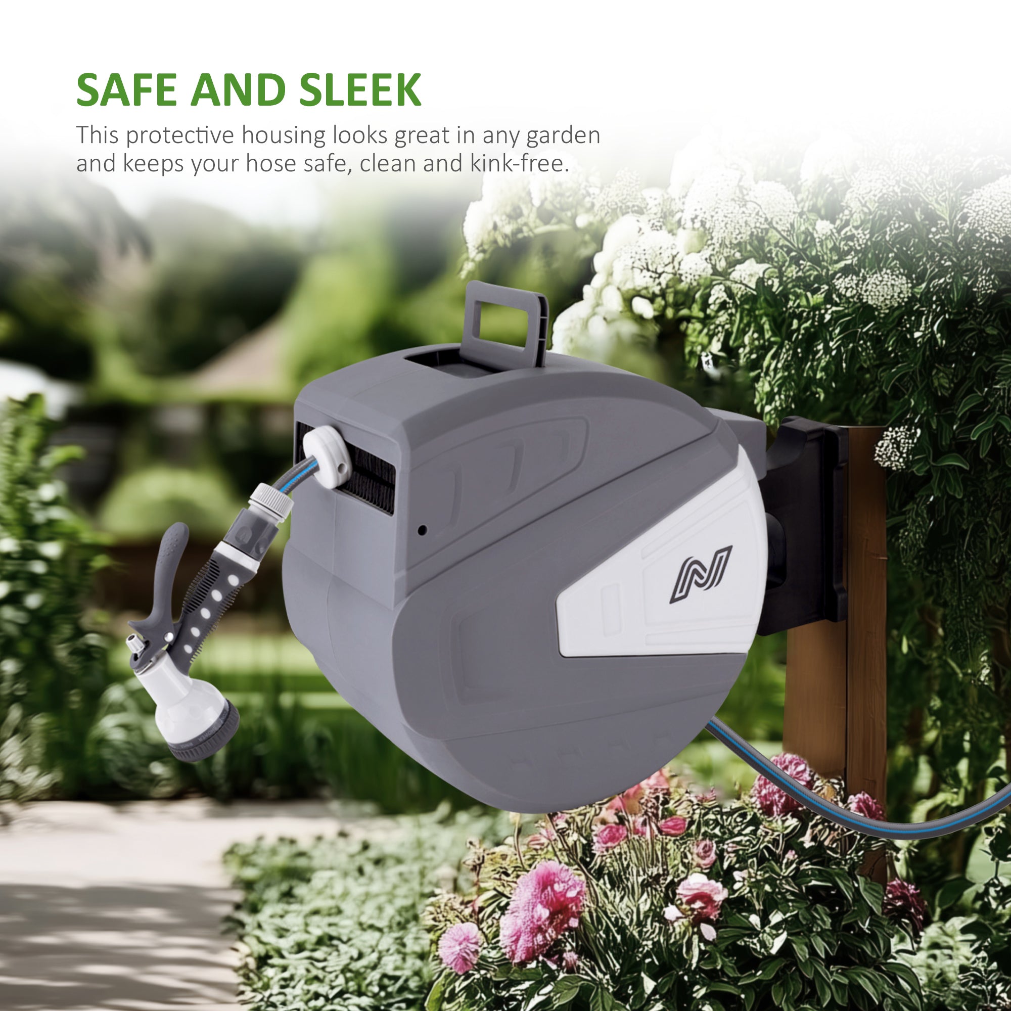 NETTA Retractable Hose Reel with Auto Rewind & 180° Swivel