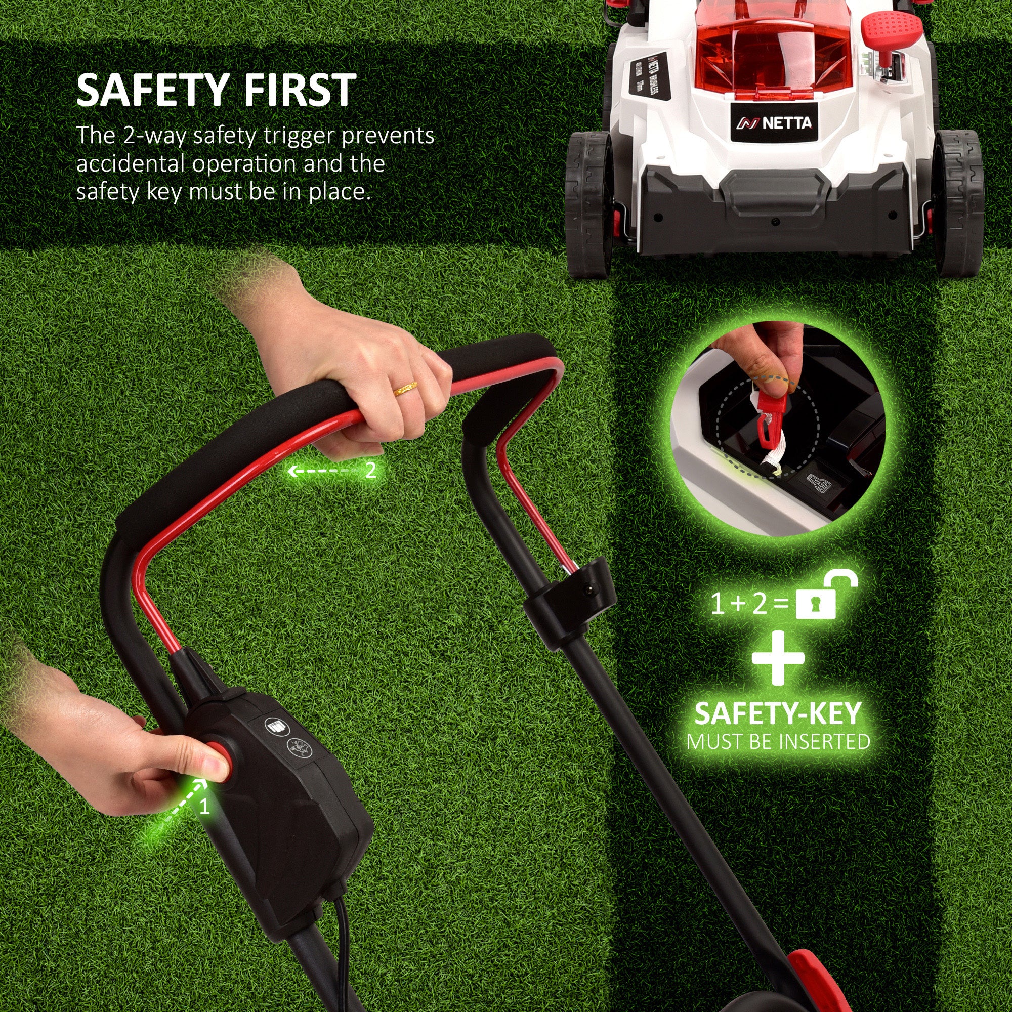 NETTA 40V Cordless Lawnmower – Brushless Motor, 37cm Cutting Width, 2×4.0Ah Batteries, 6 Height Settings