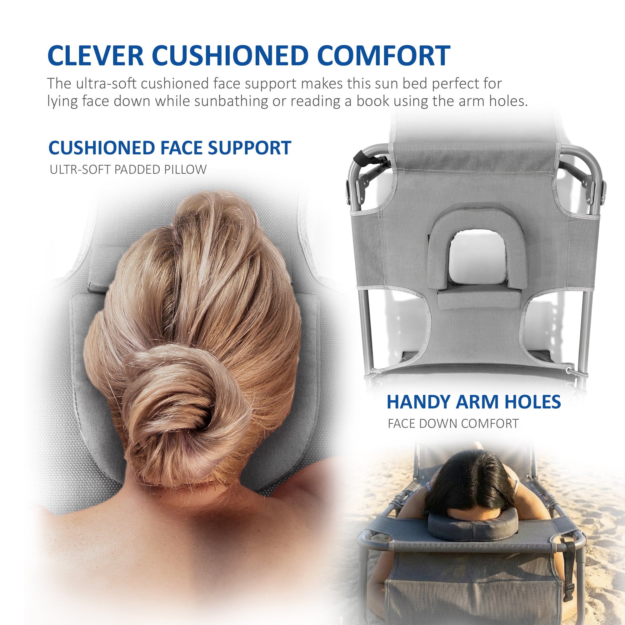 SUNMER Set of 2 Reclining Sun Loungers with Reading Hole