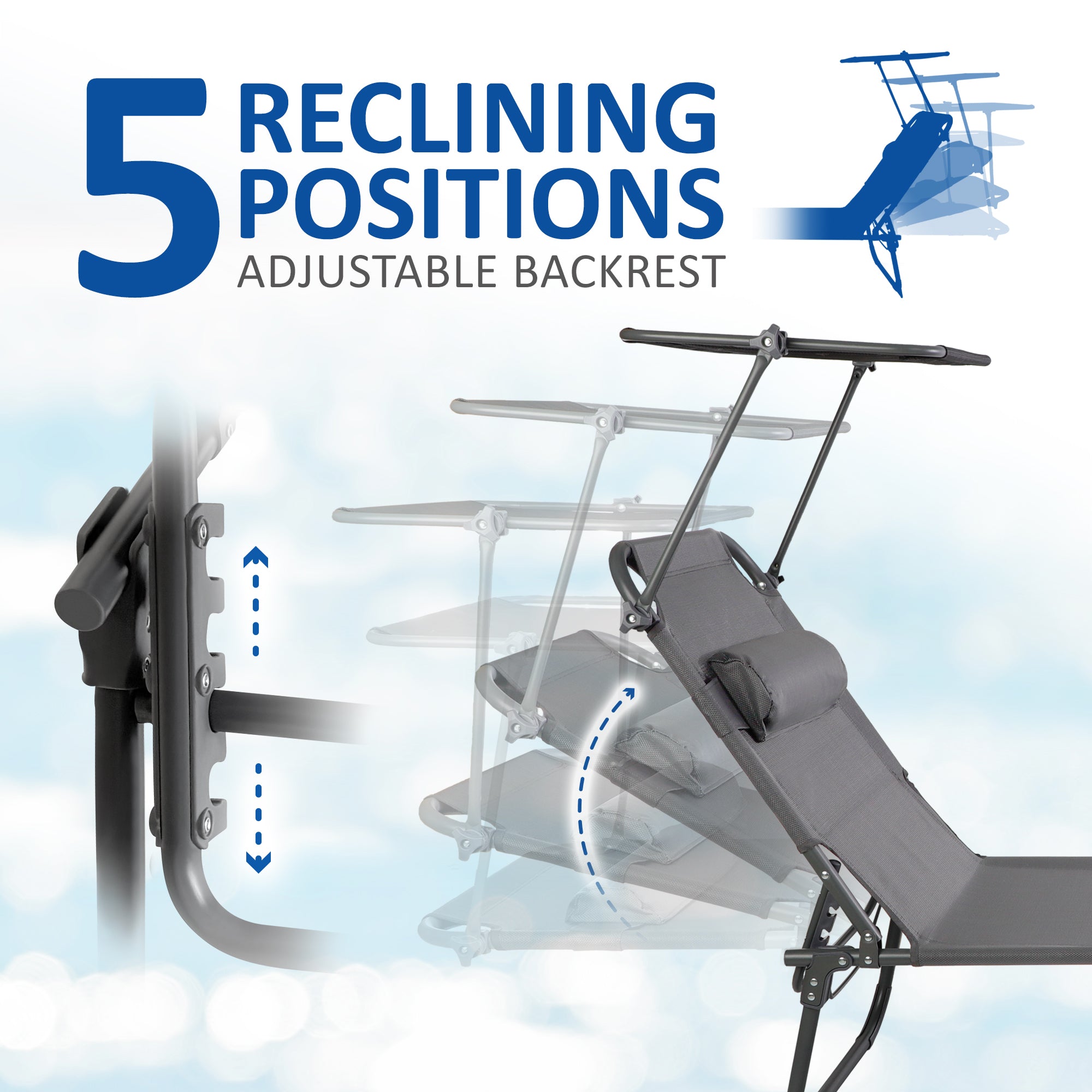 SUNMER Set of 2 Reclining Sun Loungers – Folding Garden Sunbeds with Canopy and Adjustable Backrest