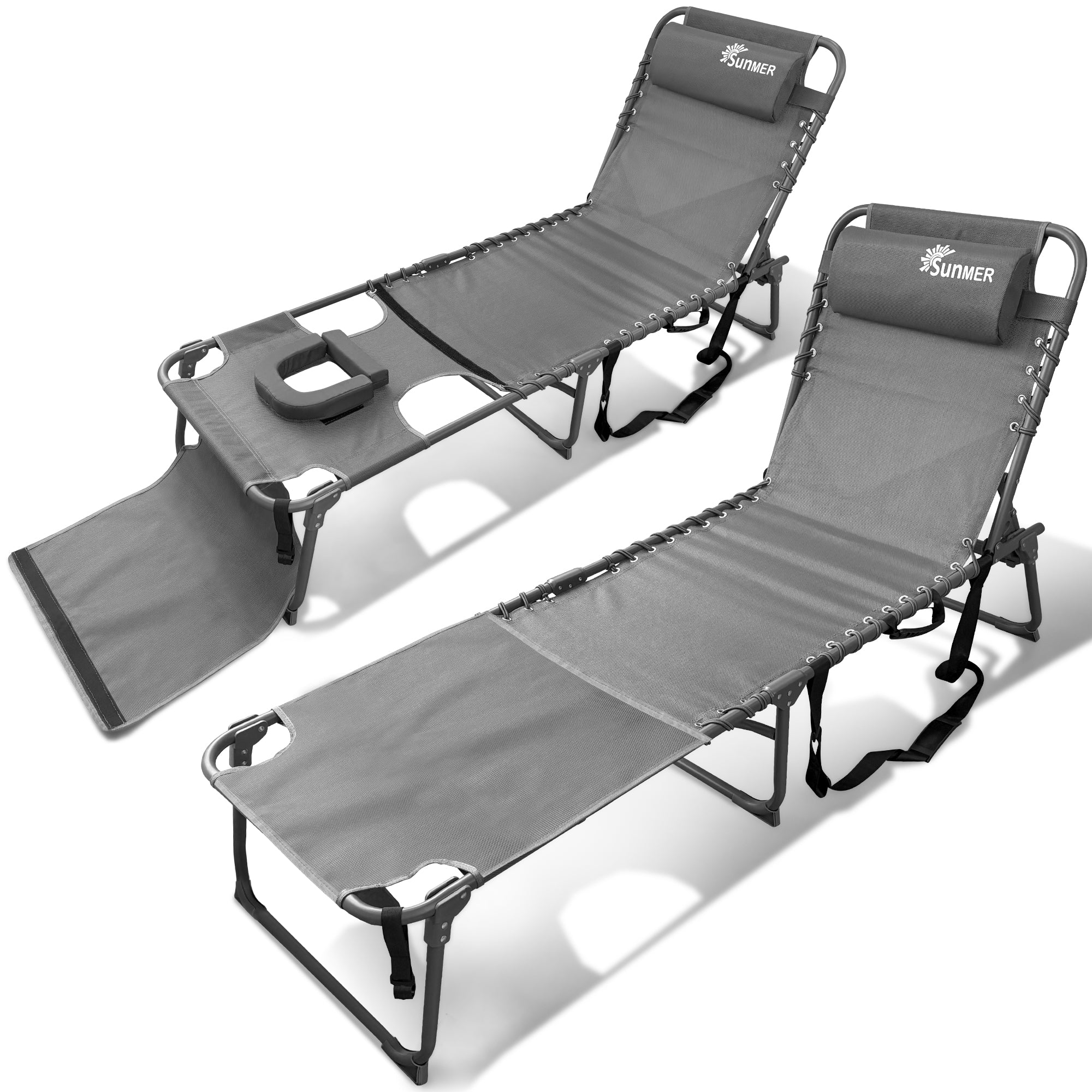 SUNMER Set of 2 Reclining Sun Loungers with Reading Hole