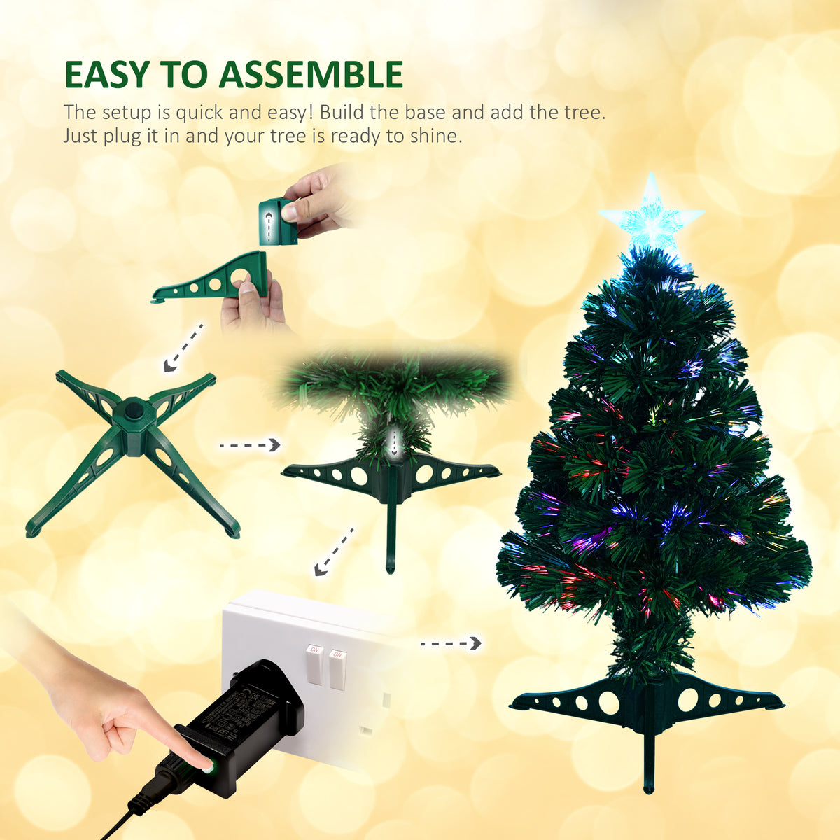 VeryMerry Fibre Optic Christmas Tree with Timer Lights, Pre-Lit Artificial Xmas Tree