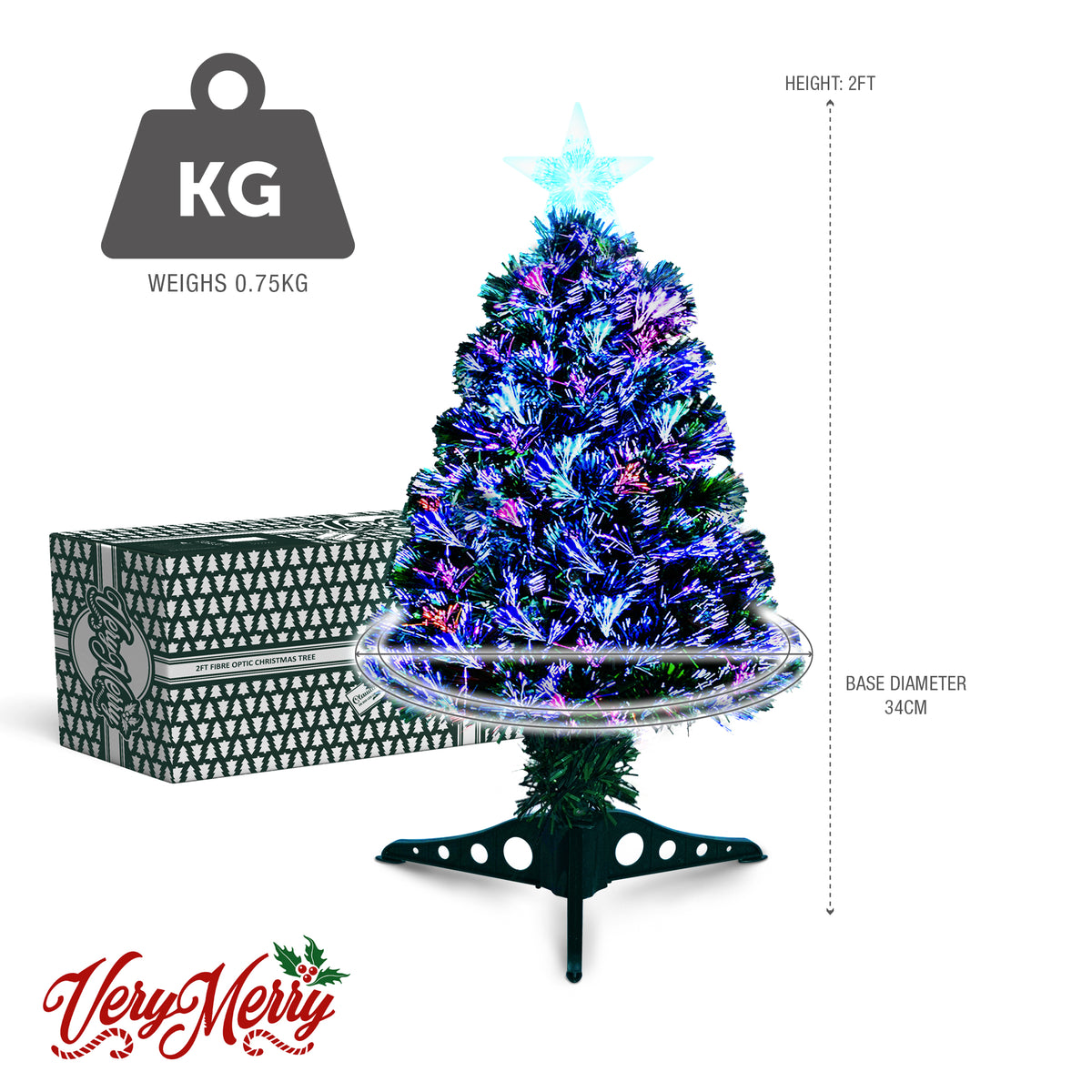 VeryMerry Fibre Optic Christmas Tree with Timer Lights, Pre-Lit Artificial Xmas Tree