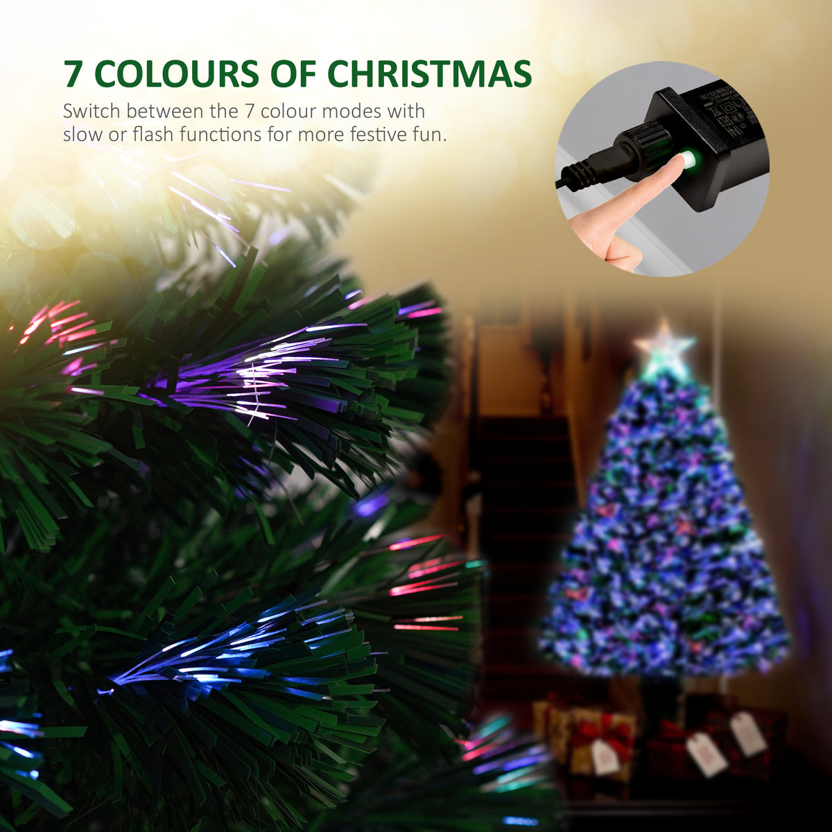 VeryMerry Fibre Optic Christmas Tree with Timer Lights, Pre-Lit Artificial Xmas Tree