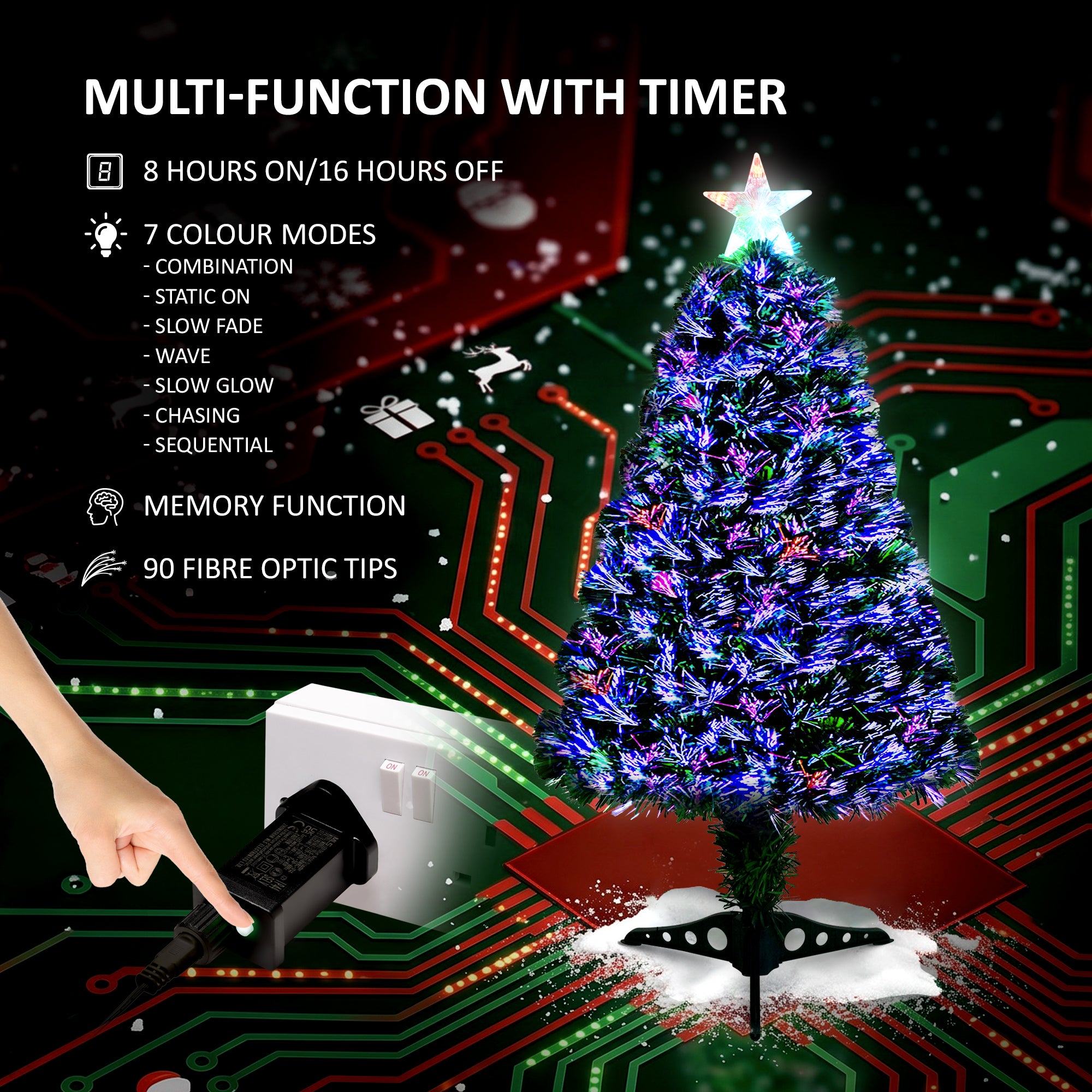 VeryMerry Fibre Optic Christmas Tree with Timer Lights, Pre-Lit Artificial Xmas Tree