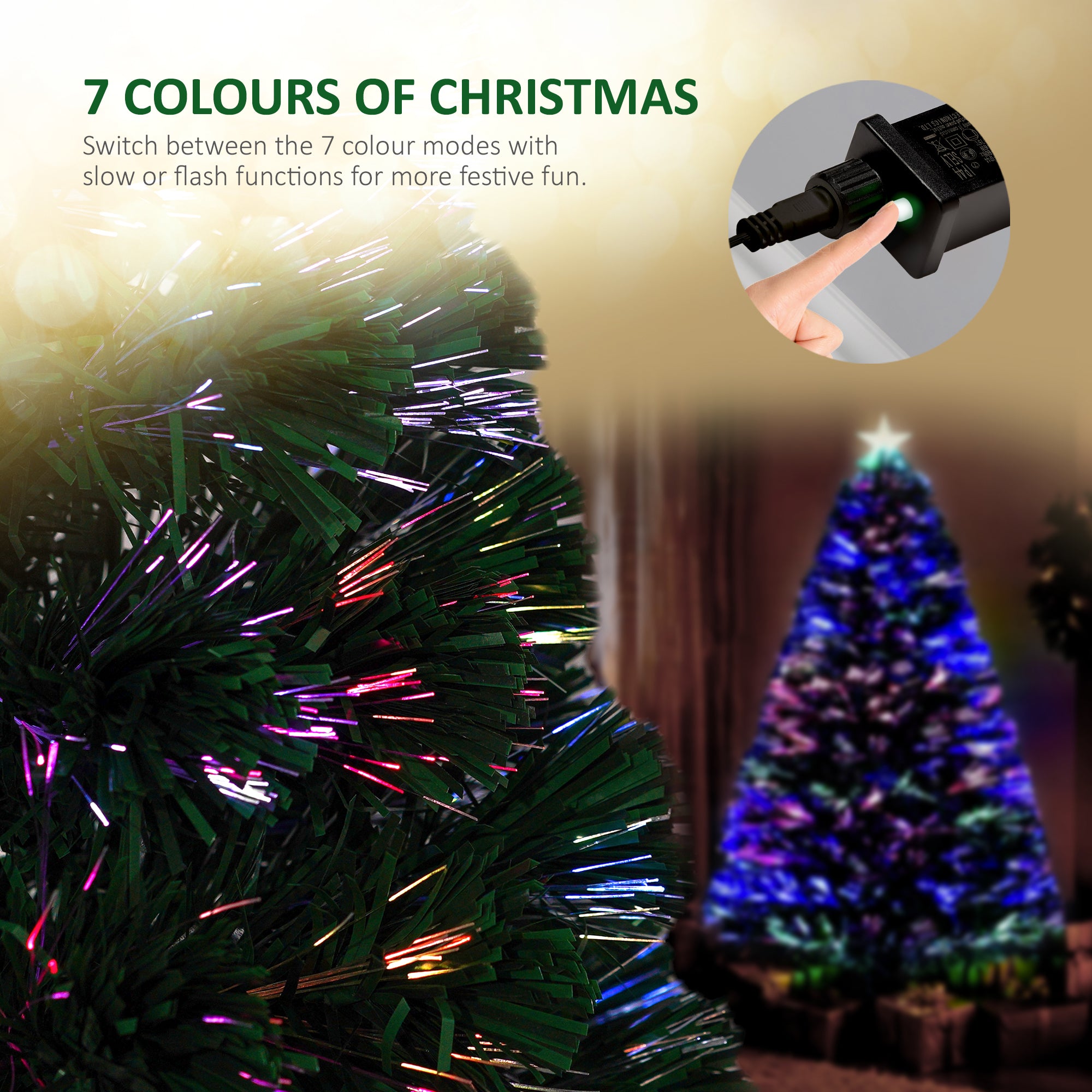 VeryMerry Fibre Optic Christmas Tree with Timer Lights, Pre-Lit Artificial Xmas Tree