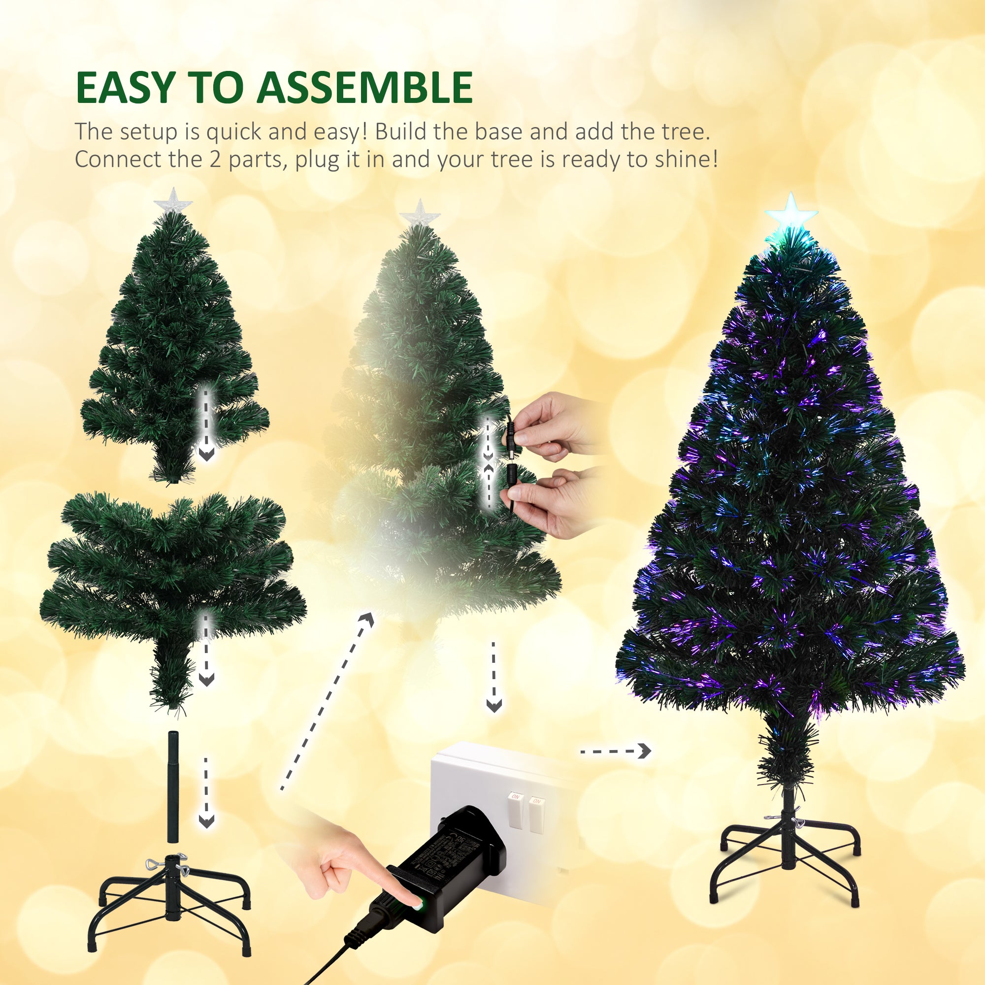 VeryMerry Fibre Optic Christmas Tree with Timer Lights, Pre-Lit Artificial Xmas Tree