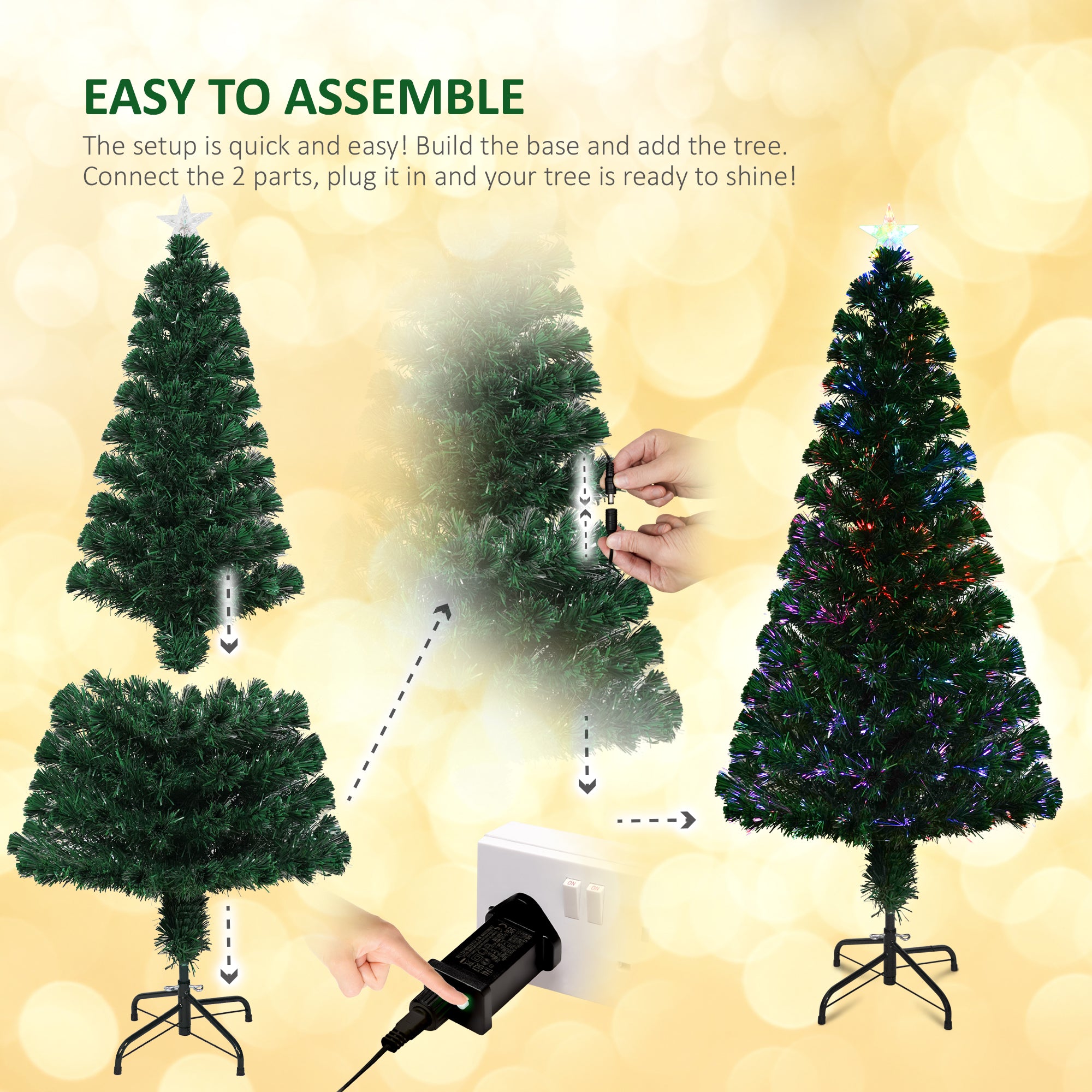 VeryMerry Fibre Optic Christmas Tree with Timer Lights, Pre-Lit Artificial Xmas Tree