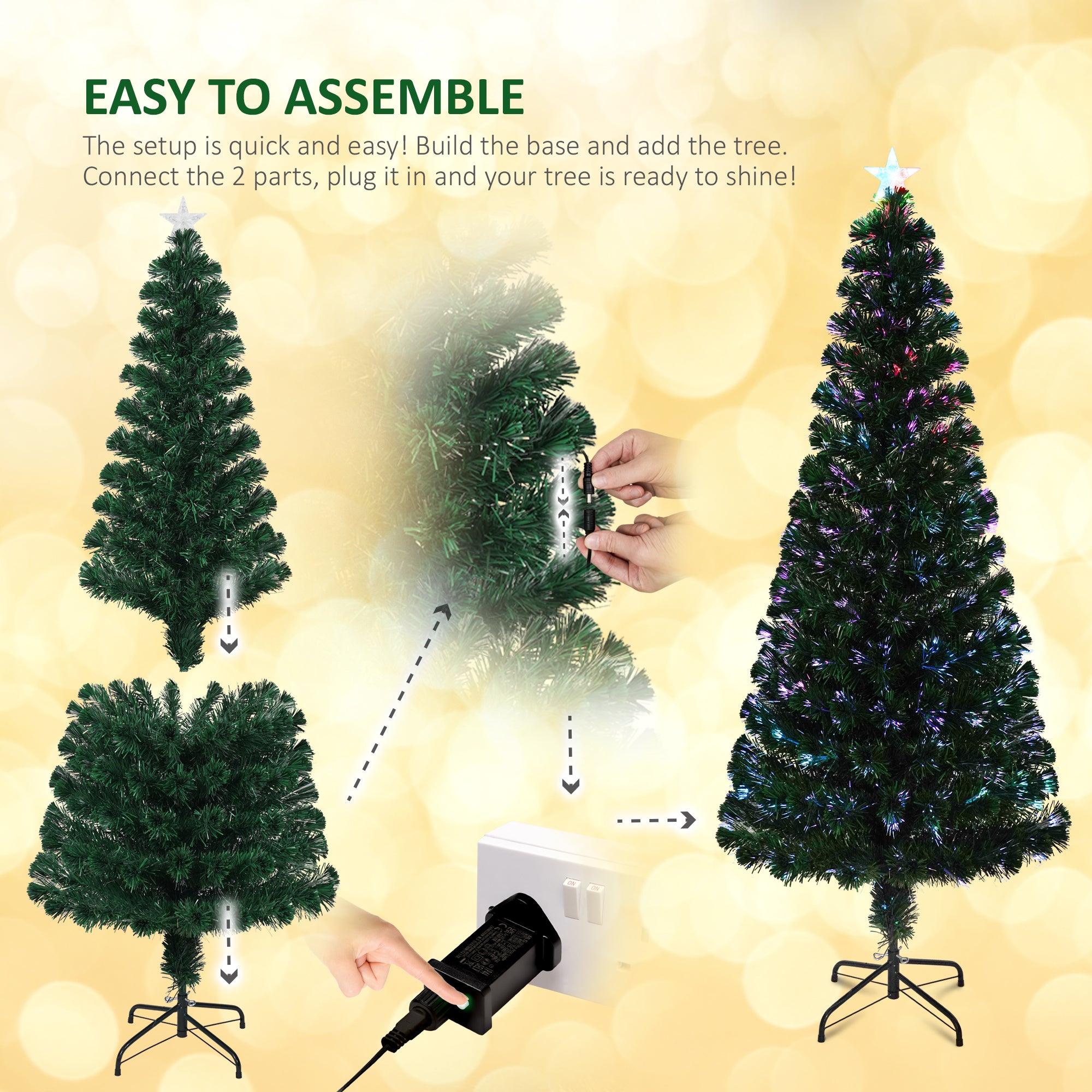 VeryMerry Fibre Optic Christmas Tree with Timer Lights, Pre-Lit Artificial Xmas Tree