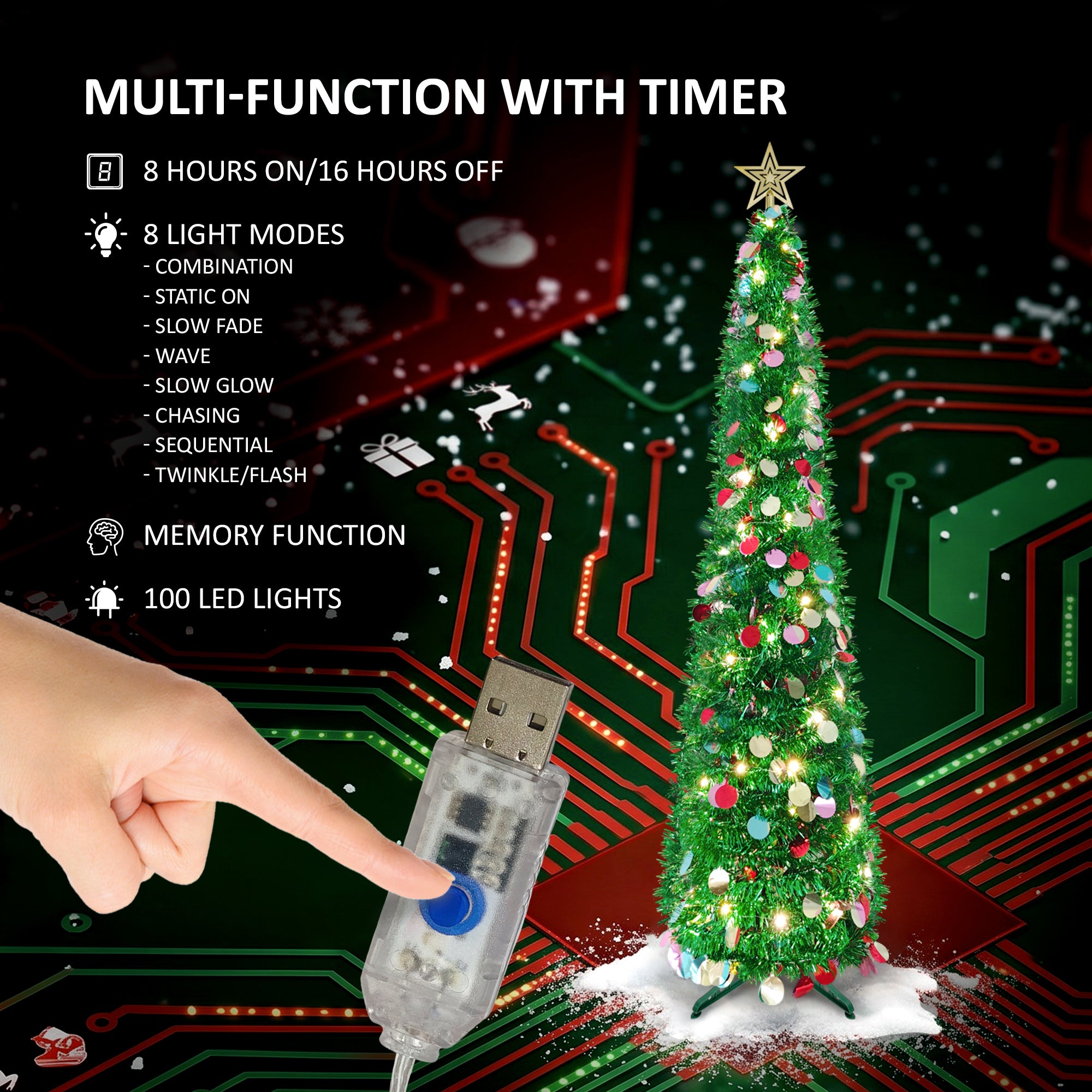 VeryMerry Pop Up Christmas Tree with LED Lights & Timer