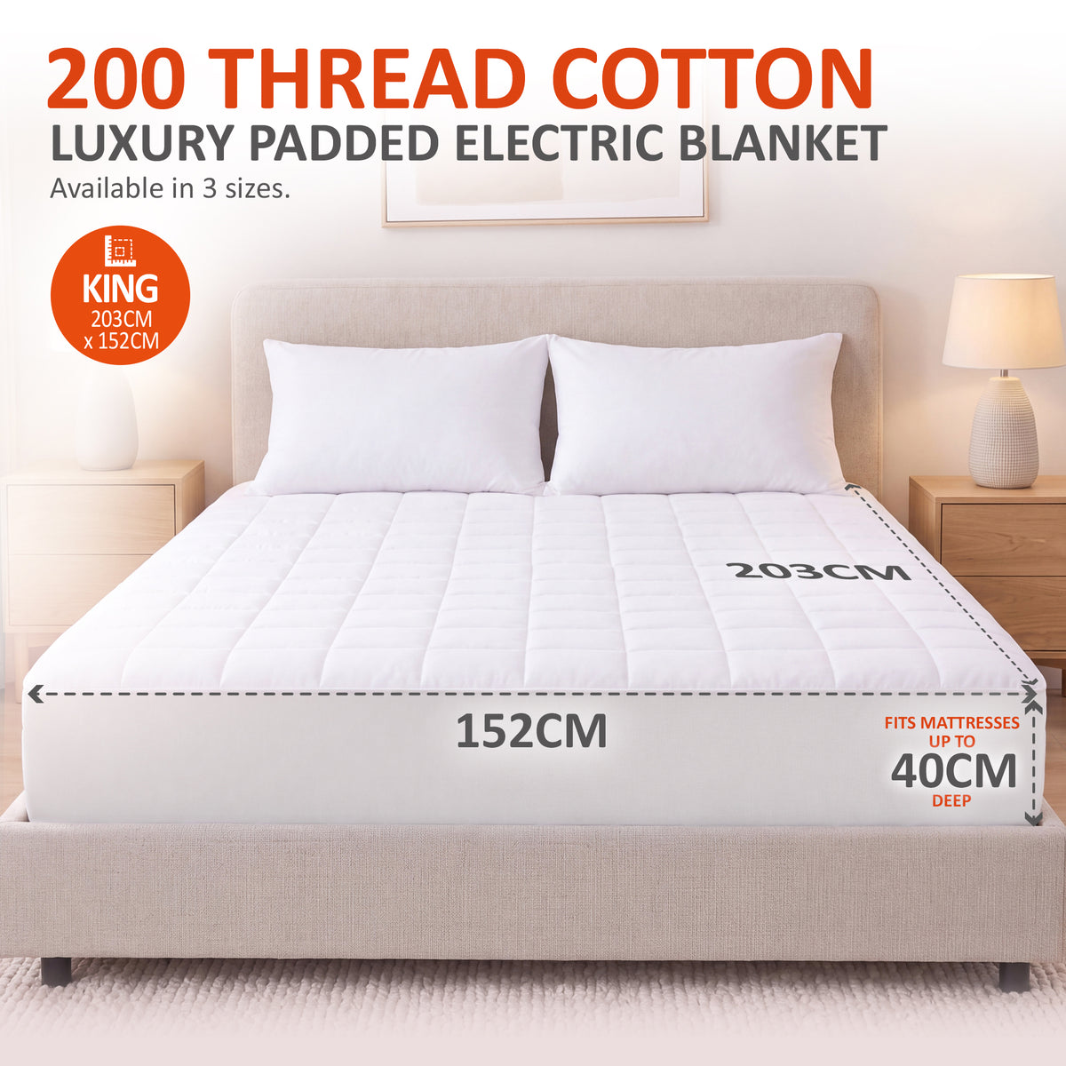 Wärmer 200 Thread Cotton Fully Fitted Electric Blanket