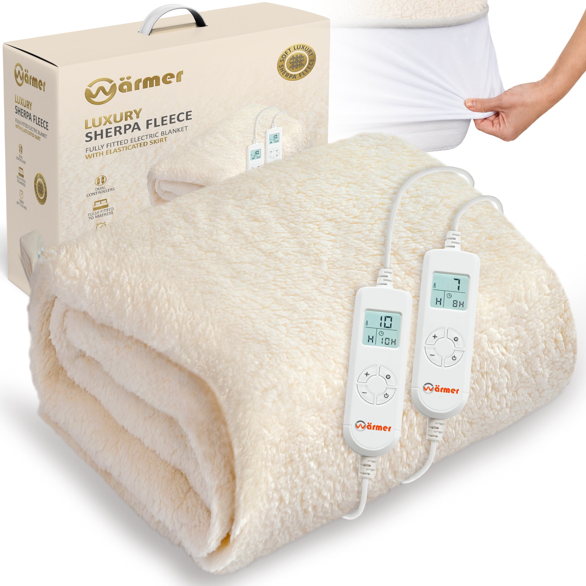 WÄRMER Luxury Fleece Electric Blanket – Fully Fitted Heated Mattress Cover, Dual Controller, Machine Washable