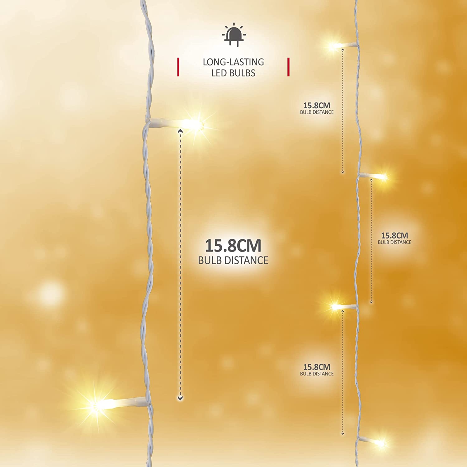 NETTA Curtain Fairy Lights - 3M x 3M, Waterproof LED with Timer, 8 Modes - Warm White