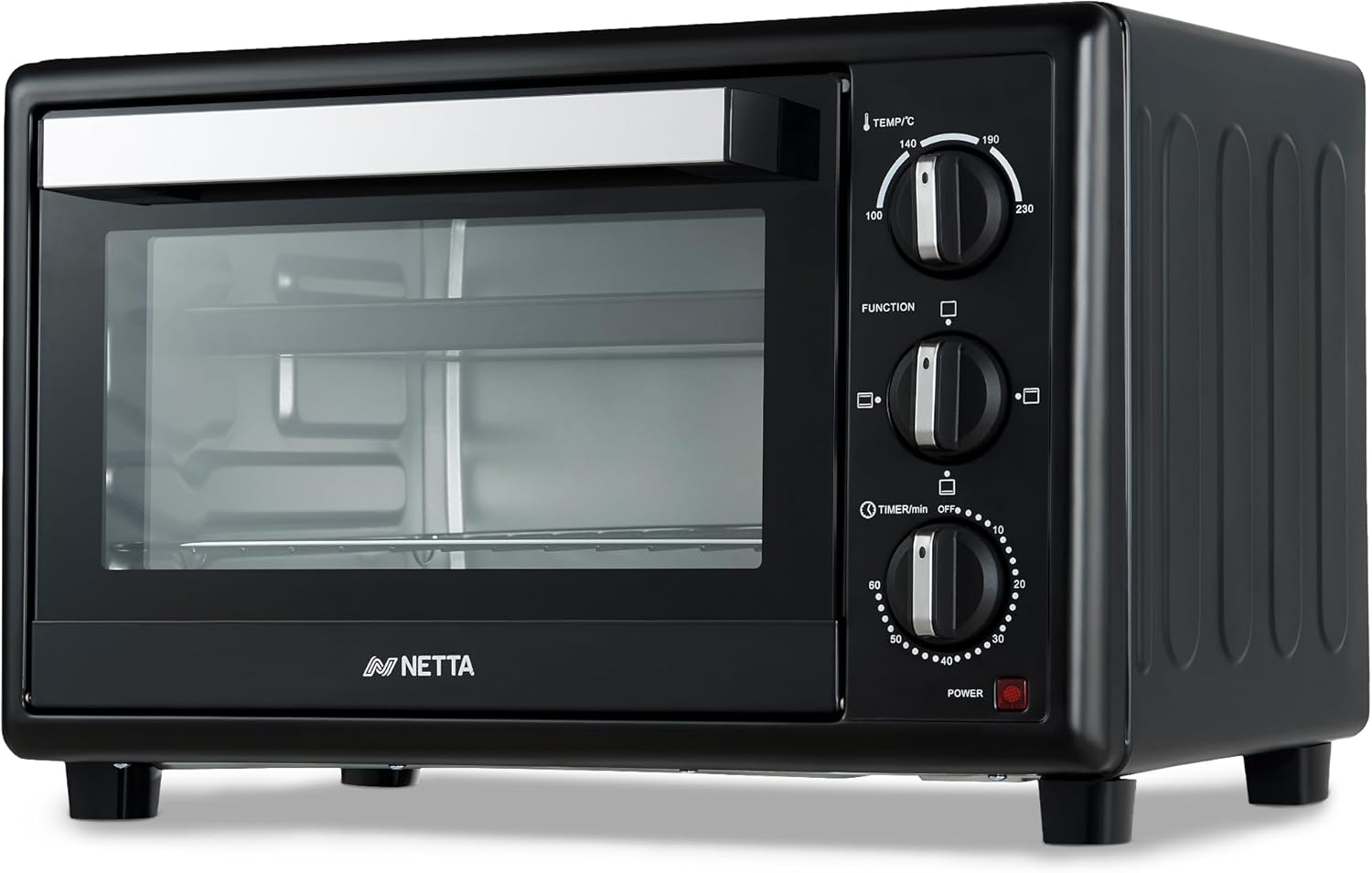 NETTA 30L Electric Mini Oven, Multiple Cooking Functions & Grill, Temperature Control Timer Black