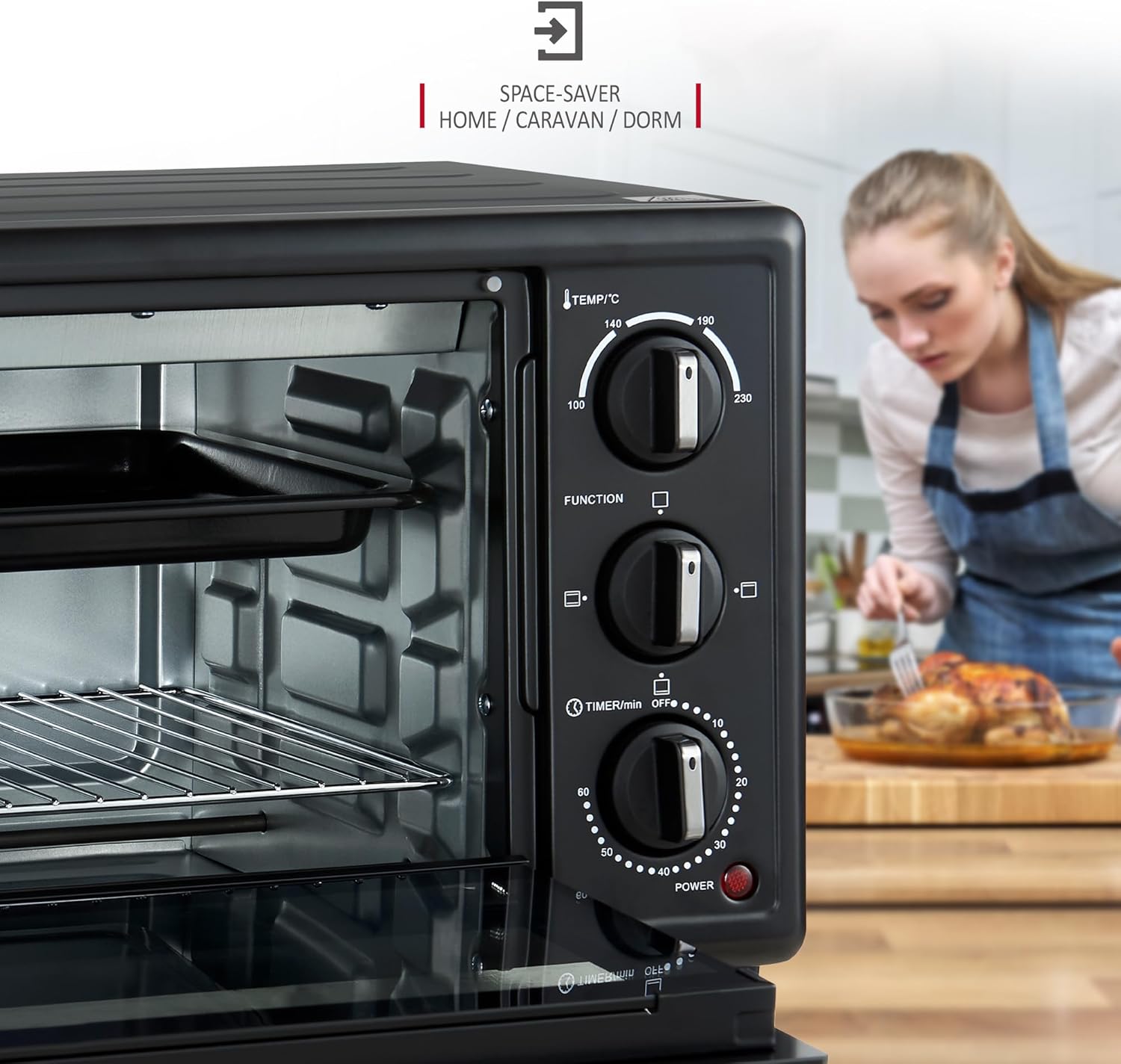 NETTA Mini Oven 20L Portable Electric Grill - Multi Cooking Function Grill and Bake - Adjustable Temperature Control, Timer