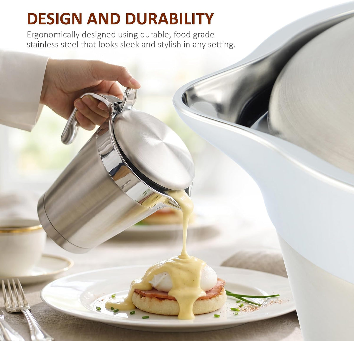 NETTA 1L Stainless Steel Gravy Boat with Lid – Double Wall Insulated Sauce Jug for Gravy, Custard, Cream & Sauces