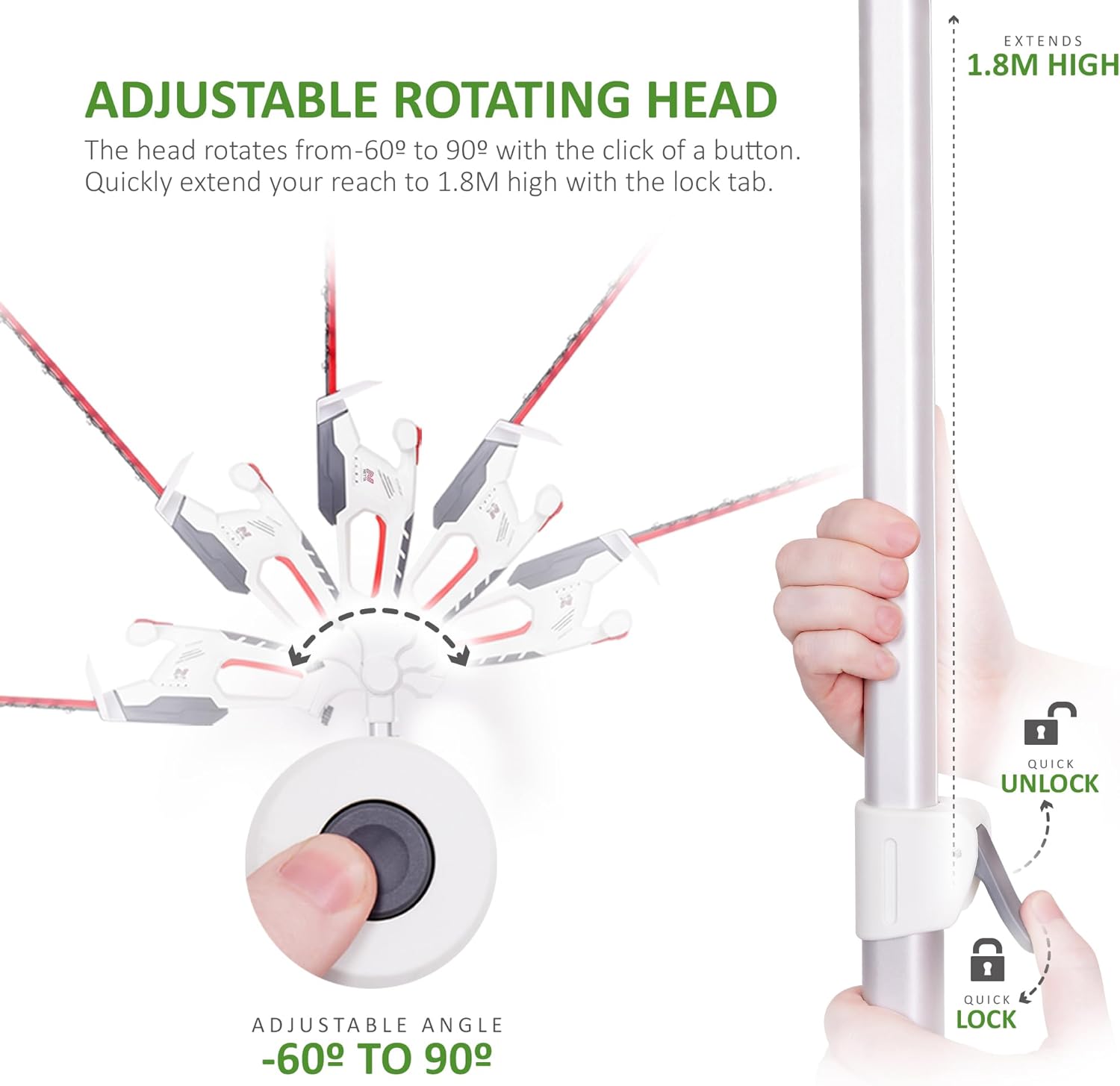 NETTA Cordless 2-in-1 Telescopic & Handheld Hedge Trimmer Cutter - 20V MAX, Battery & Charger Included